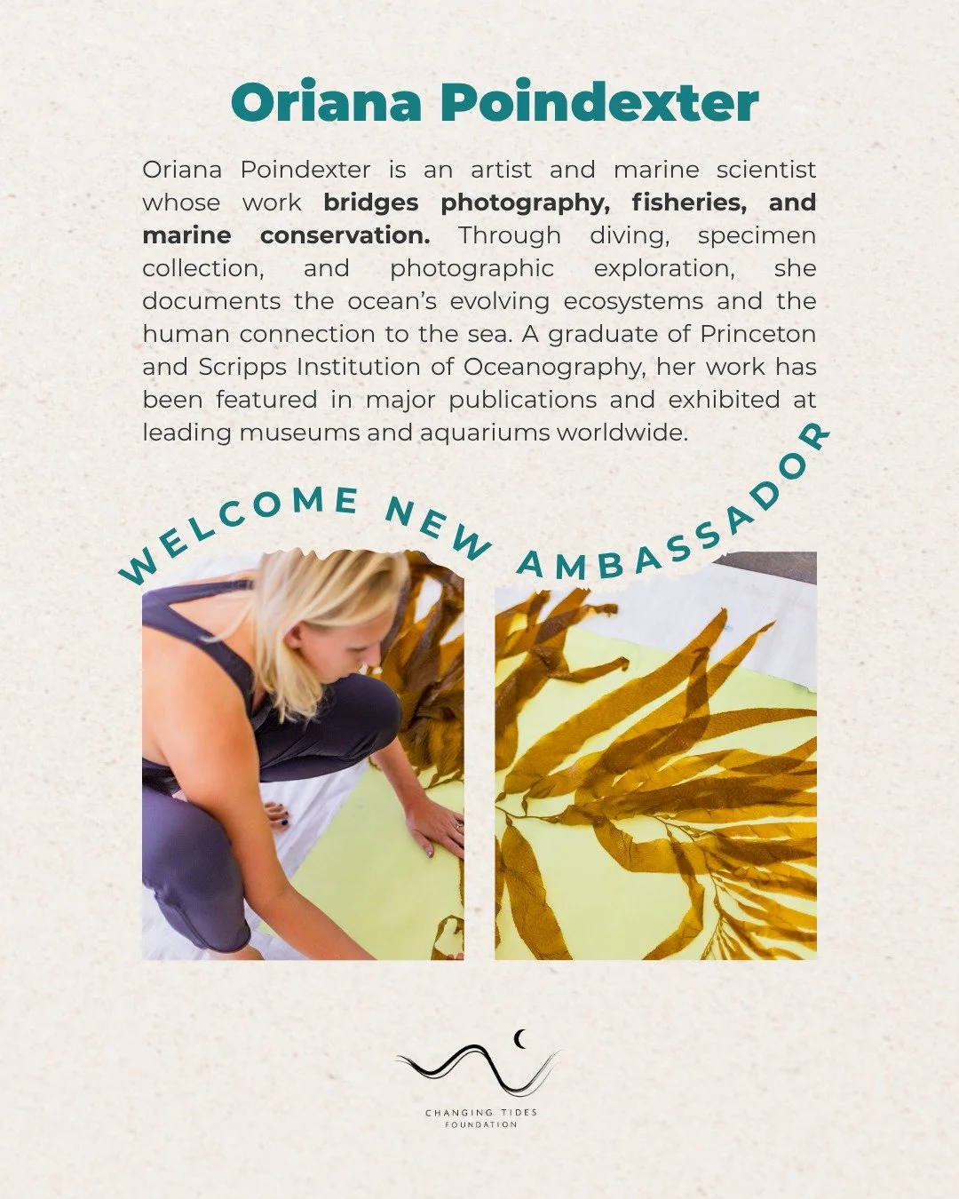 We&rsquo;re honored to welcome @@opoindex  as a Changing Tides Foundation Ambassador. An artist and marine scientist, Oriana&rsquo;s work bridges photography, fisheries, and marine conservation. Through diving, specimen collection, and experimental p