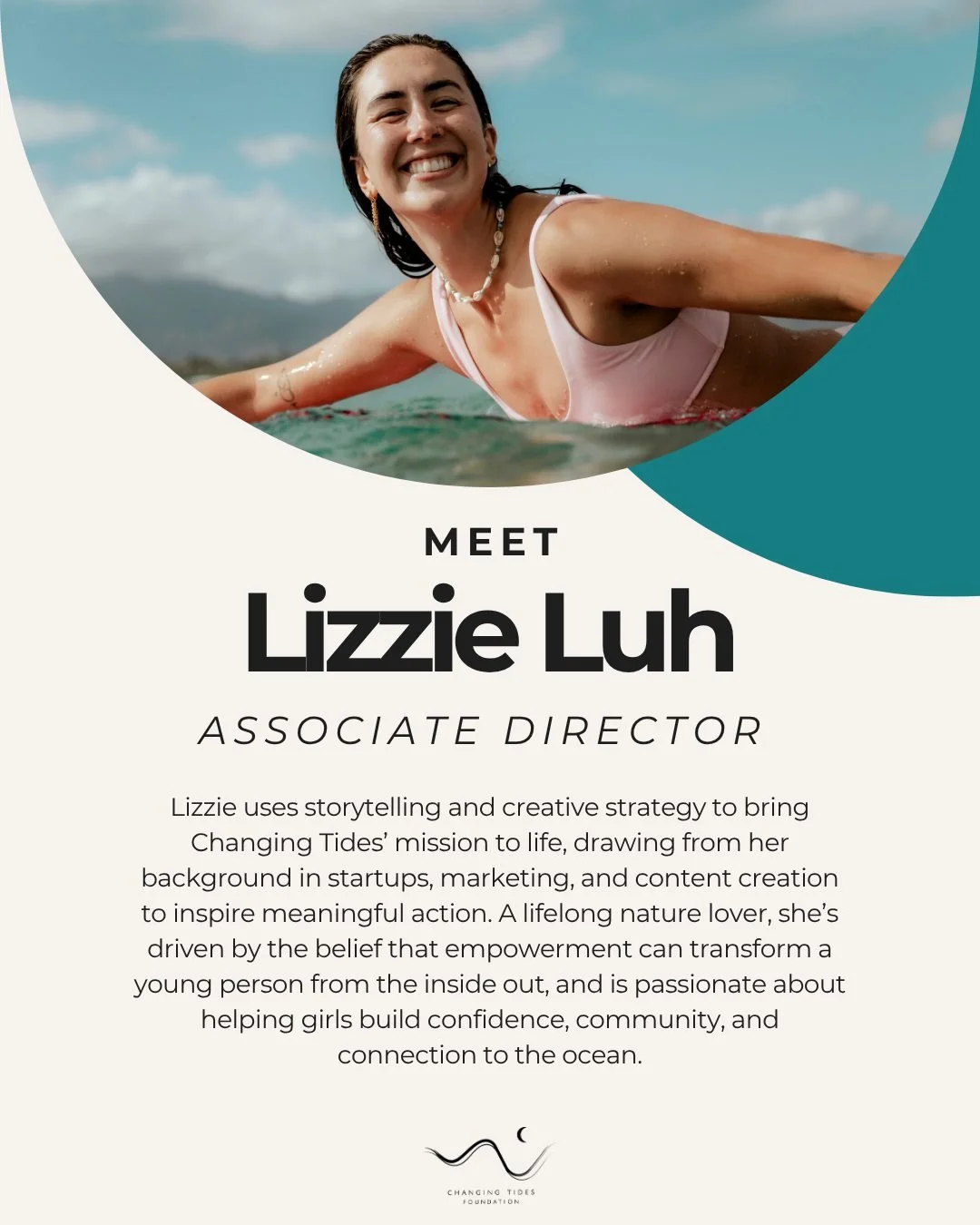 Meet Lizzie, our Associate Director 🌊

Lizzie brings Changing Tides to life through storytelling and creative strategy&mdash;using her background in startups, marketing, social media, and content creation to inspire action and deepen connection to o