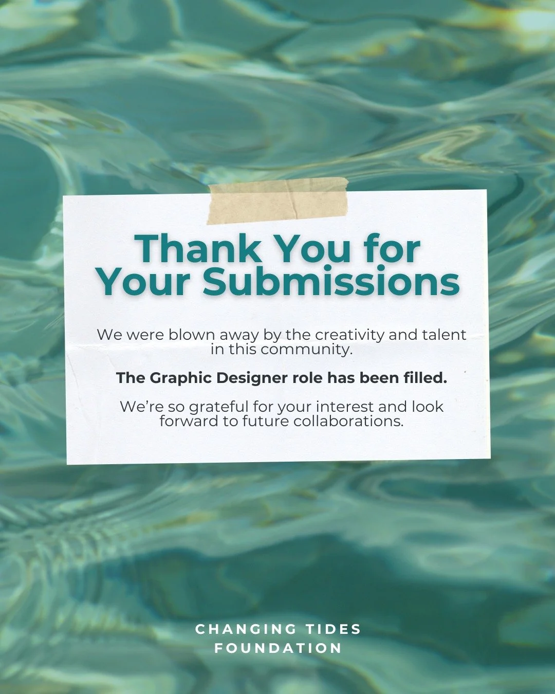 Thank you to everyone who submitted for our graphic designer project. We were blown away by the level of creativity and talent shared with us.

The role has officially been filled, and we&rsquo;re so grateful for the time, energy, and interest from t