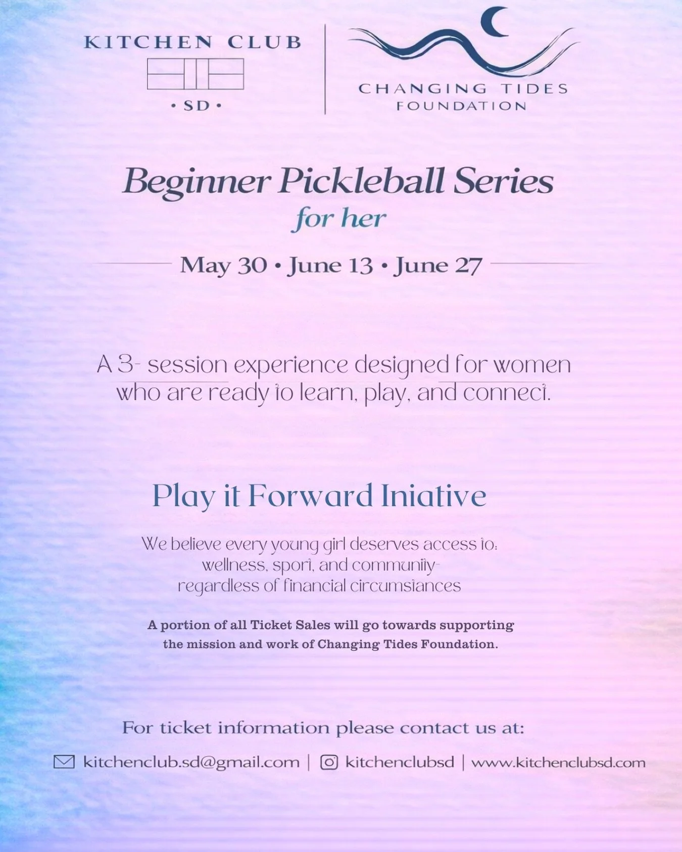 We&rsquo;re excited to partner with @kitchenclubsd on a special Beginner Pickleball Series for women designed to bring community, confidence, and connection to the court.

At Changing Tides, we believe that access to community and movement have the p