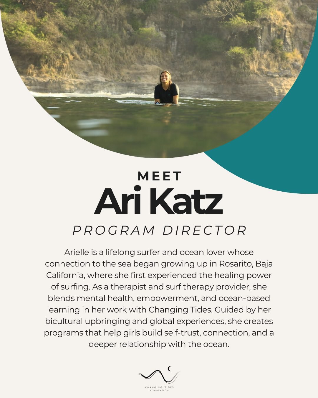 Meet our Program Director, Arielle Katz 🌊

A lifelong surfer and ocean lover, Arielle&rsquo;s connection to the sea began in Rosarito, Baja California&mdash;where she first experienced the healing power of the ocean, a thread that continues to guide