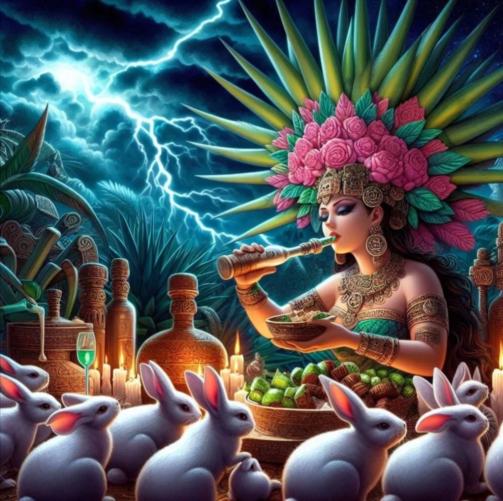 The Mexican Agave Spirits Tasting and Virtual Tours are tonight at 7pm. The presentation inspired this ai image of Mayahuel the Aztec Agave Goddess... it's going to be fun!