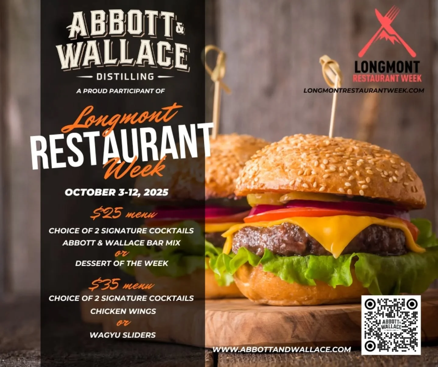 Longmont Restaurant Week begins today, and we have two incredible deals for you!  Two Signature Cocktails and our House Bar Mix or Dessert for $25. Two Signature Cocktails and Wings or Wagyu Sliders for $35! There are amazing @longmontrestaurantweek 