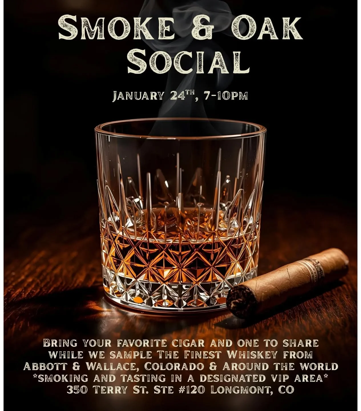 The Smoke &amp; Oak Social featuring 2 new Rye Whiskey single barrels and 3 allocated brands is tonight at 7pm! Smoking will be in our VIP Lounge separate from the tasting room. Bring a Cigar and one to share. 

Next one will be a Rum tasting on Febr