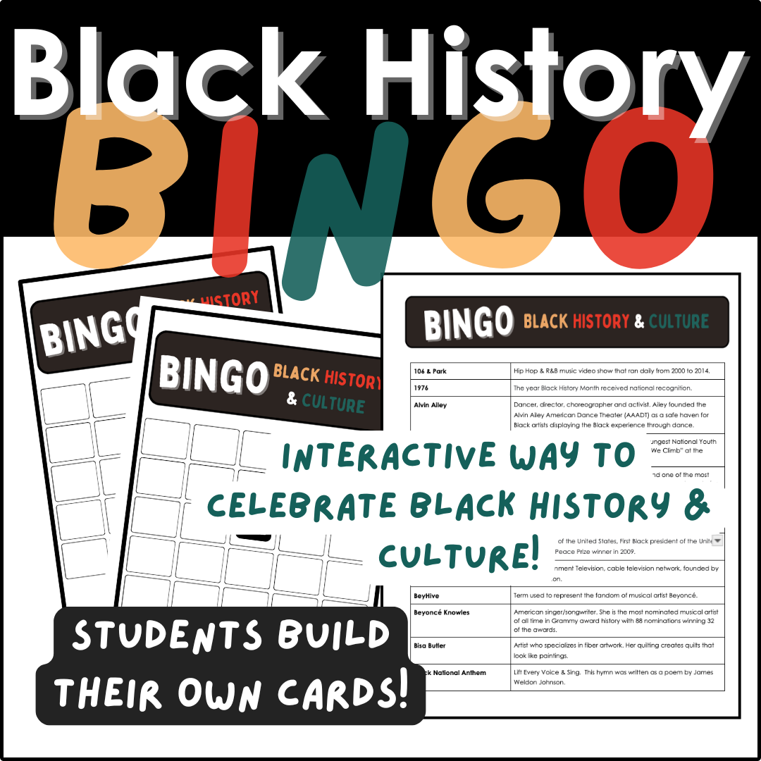Black History Month Bingo | Black History & Culture | Middle & High School