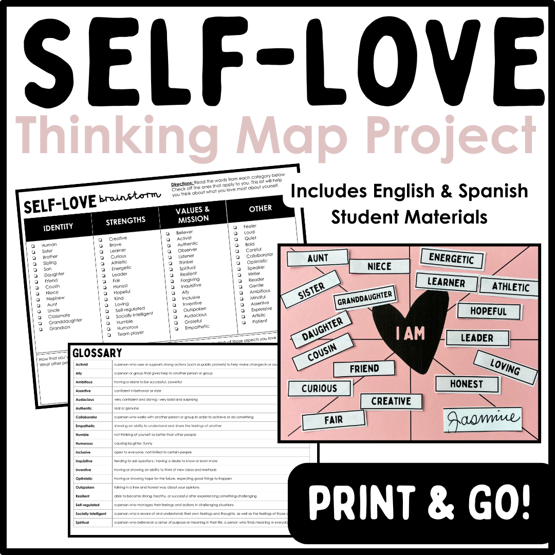 Self Love Thinking Map Project | SEL | Middle & High School | English & Spanish