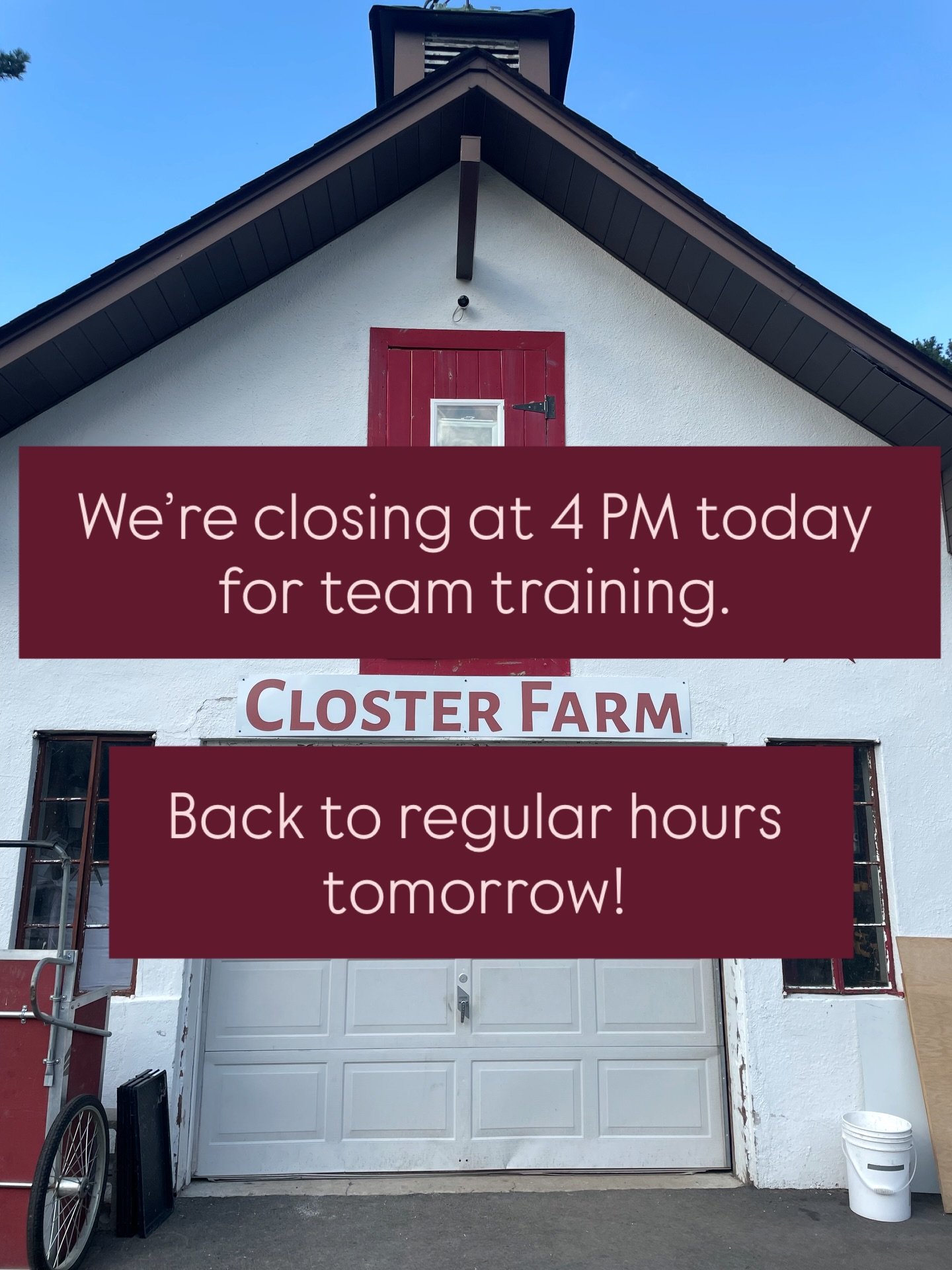 We&rsquo;re closing at 4 PM today for team training. A little learning time to keep things running great for you. Thank you for your understanding! 

#closterfarm #njfarm #regenerativefarming #farmtotable #bergencounty