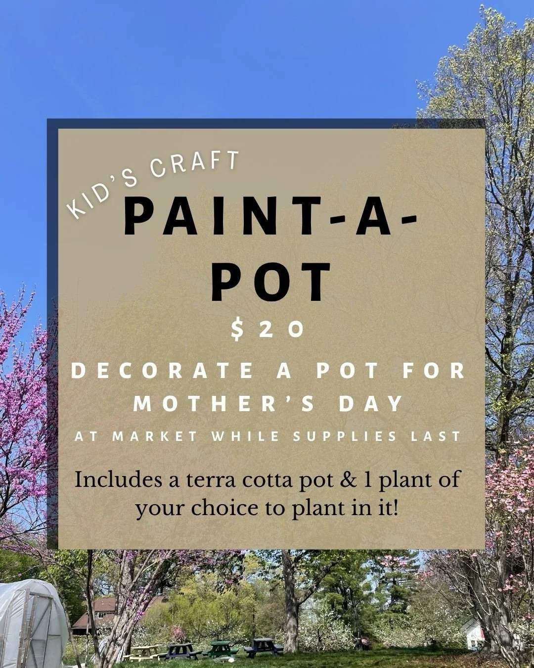 Farm greetings! We have two fun things coming up! Actually, we have more than two fun things planned for you, but we&rsquo;ll start with these: PLANT SALE and Mother&rsquo;s Day PAINT-A-POT!

🌱 Plant sale starts TOMORROW, the 26th! You can pick up y