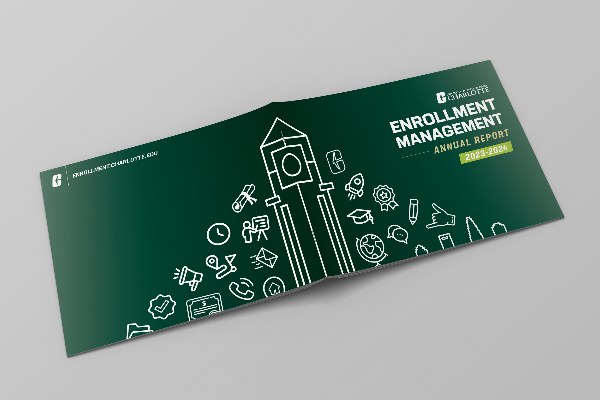 Annual Report, created for UNC Charlotte Enrollment Management and distributed to leaders in higher education across North Carolina.