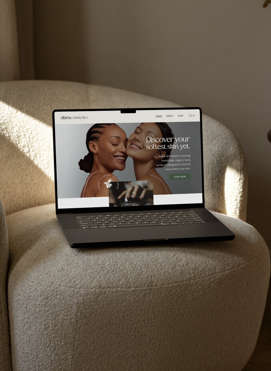 Website design for D'ara Cosmetics, a Charlotte-based hair and skincare brand.