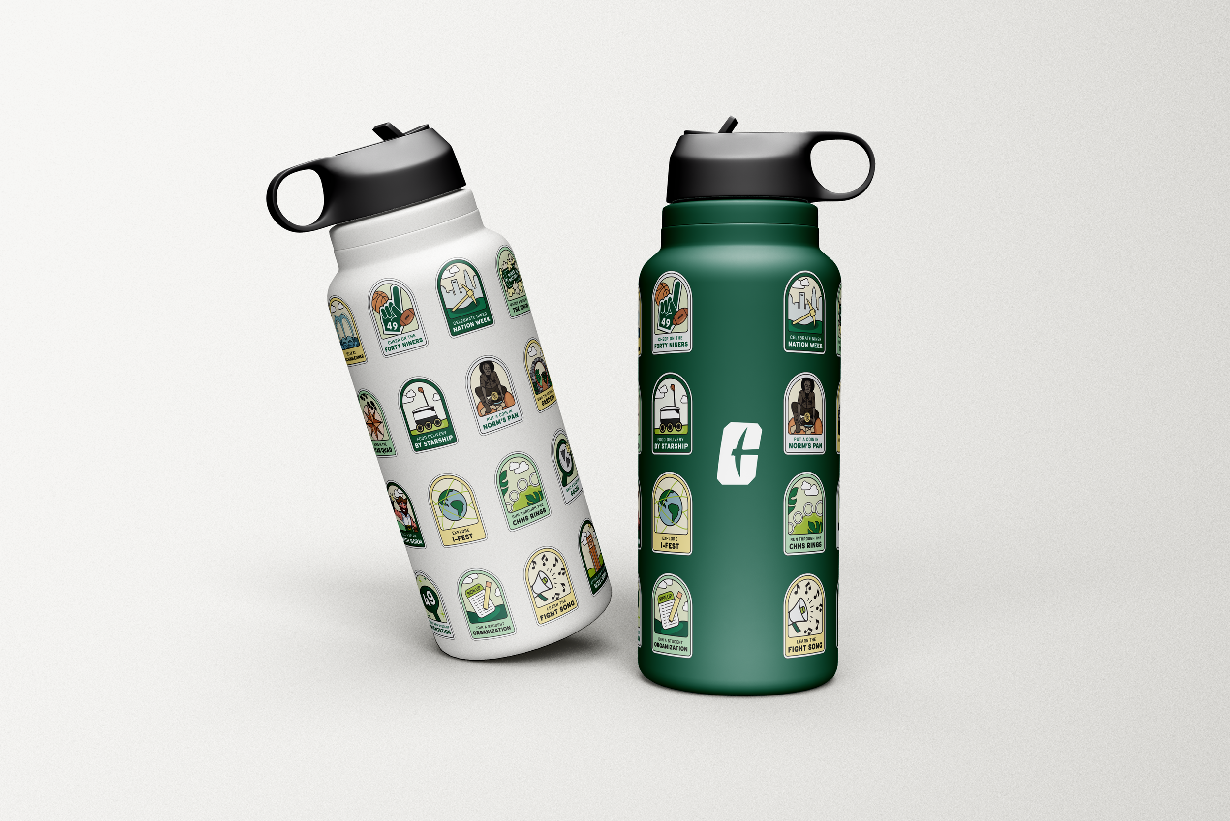 Sticker and water bottle design for UNC Charlotte as part of their annual yield campaign. Designed in collaboration with my supervisee, Corley Henry.