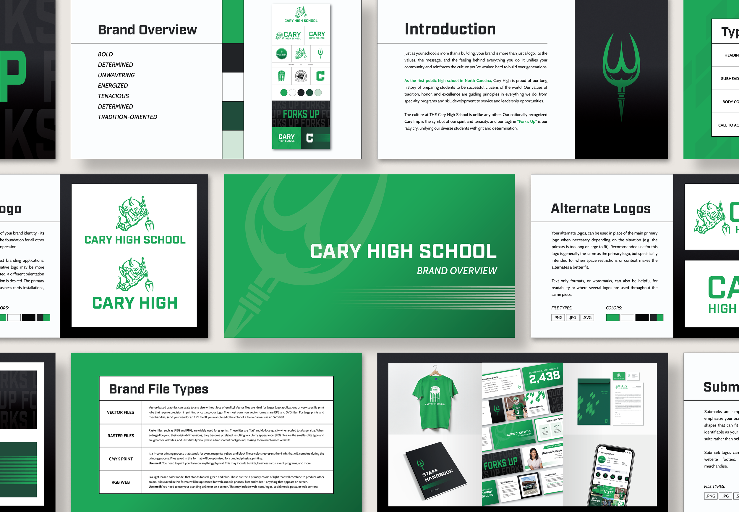 Brand guidelines created for Cary High School as part of their full brand refresh.