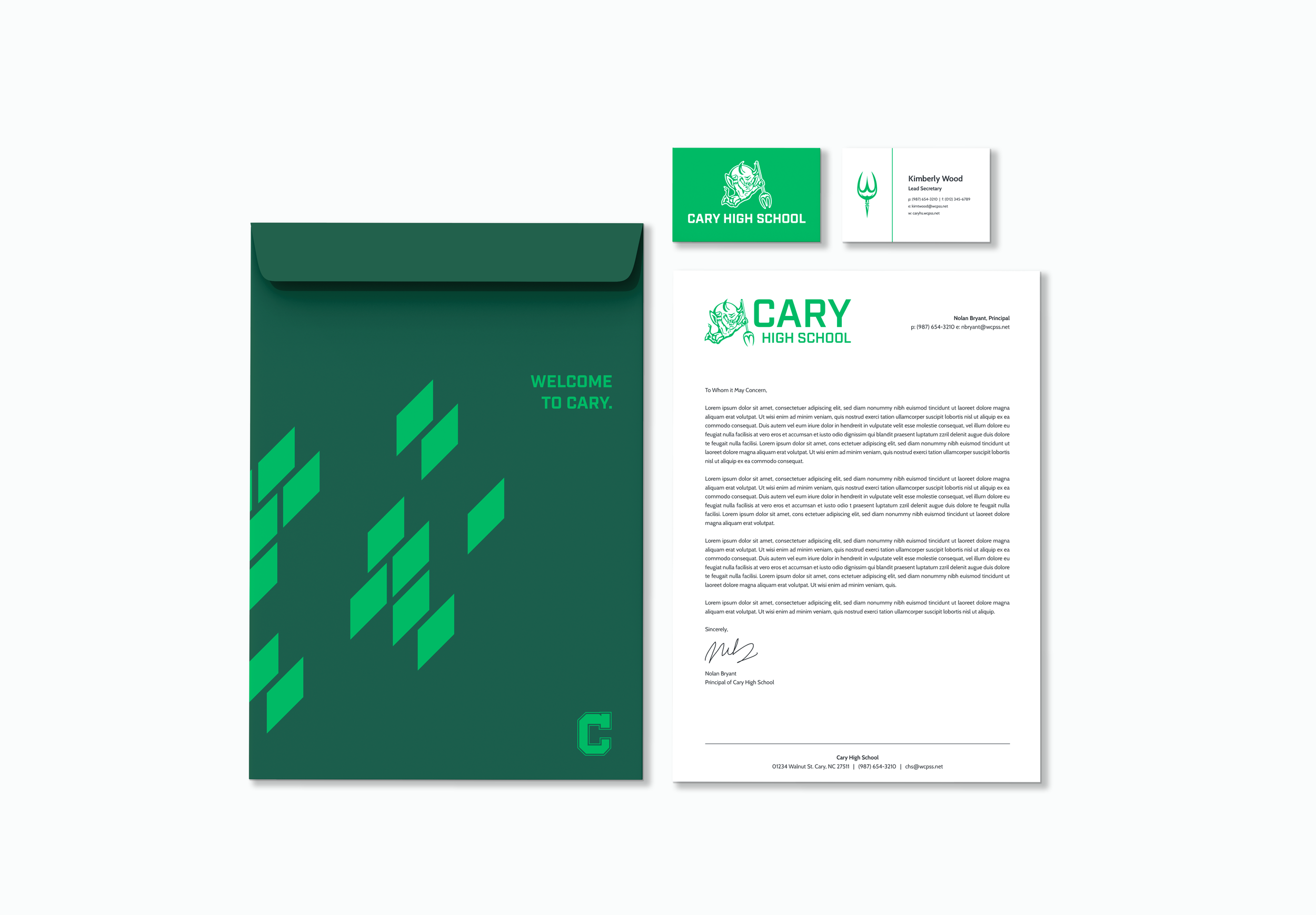 Welcome Packet stationery created for Cary High School as part of their full brand refresh.