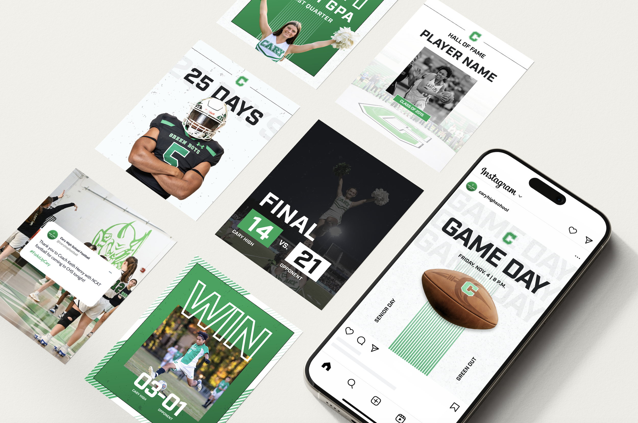 Instagram templates created for Cary High School as part of their full brand refresh.