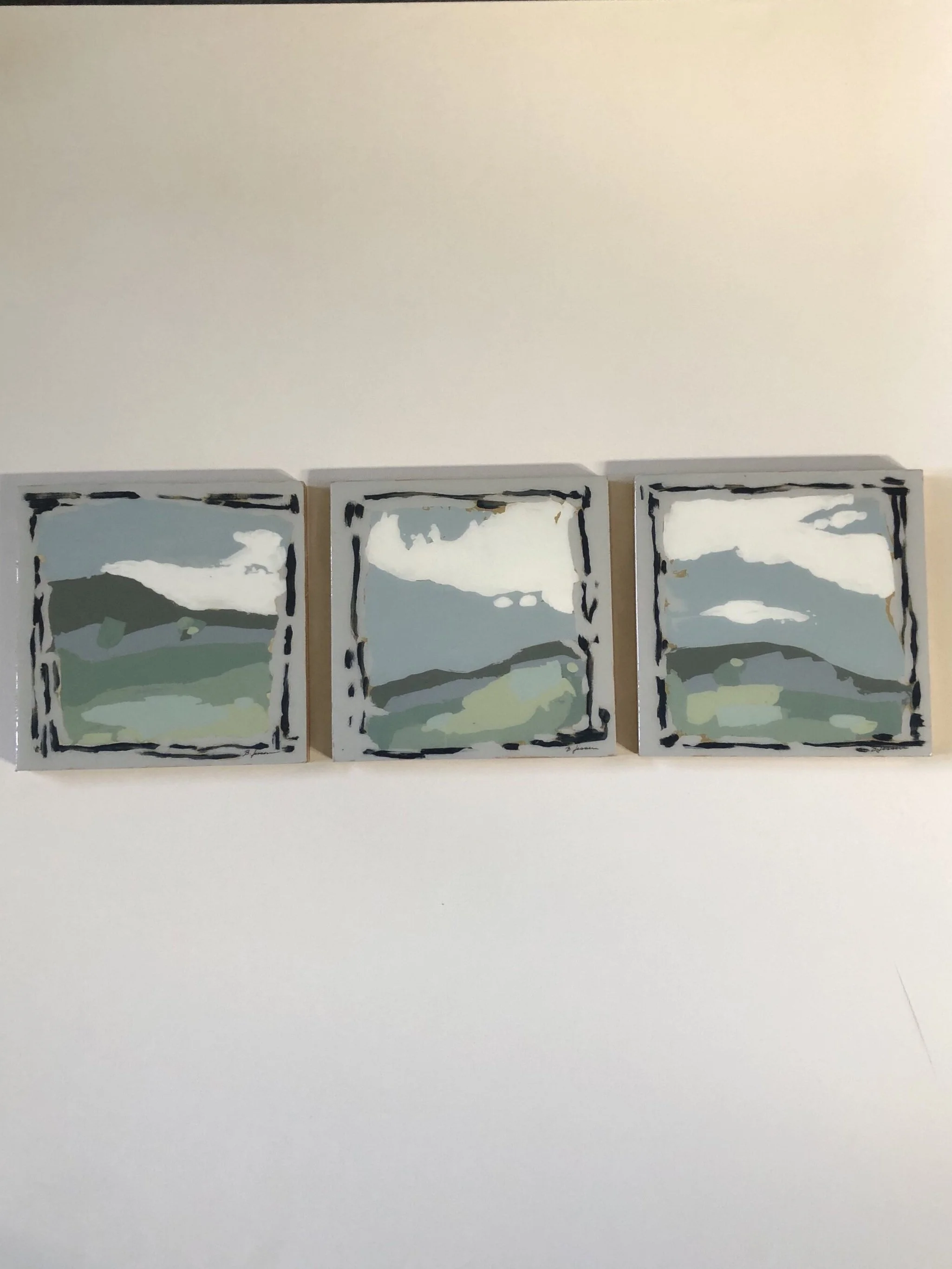 3 landscapes//8"x8" on wood panels with resin varnish//$125