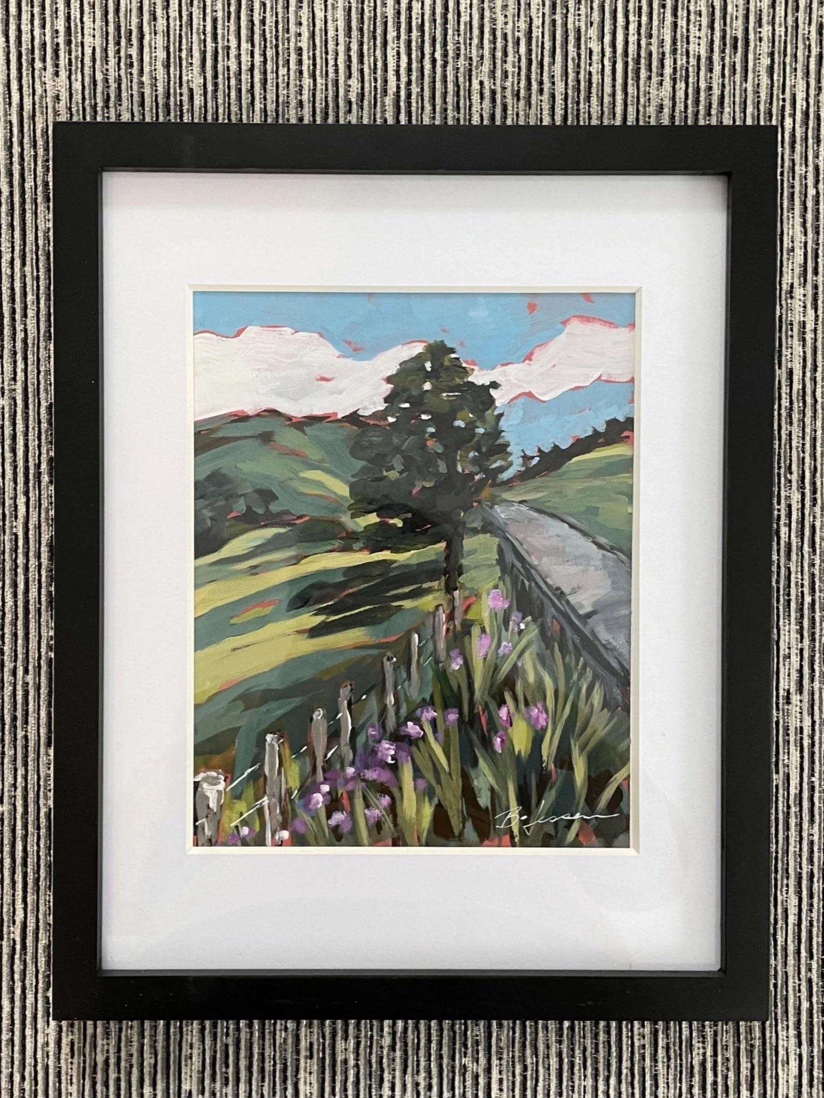 Country Fence// 12"x15"//acrylic on paper -glass frame//$150