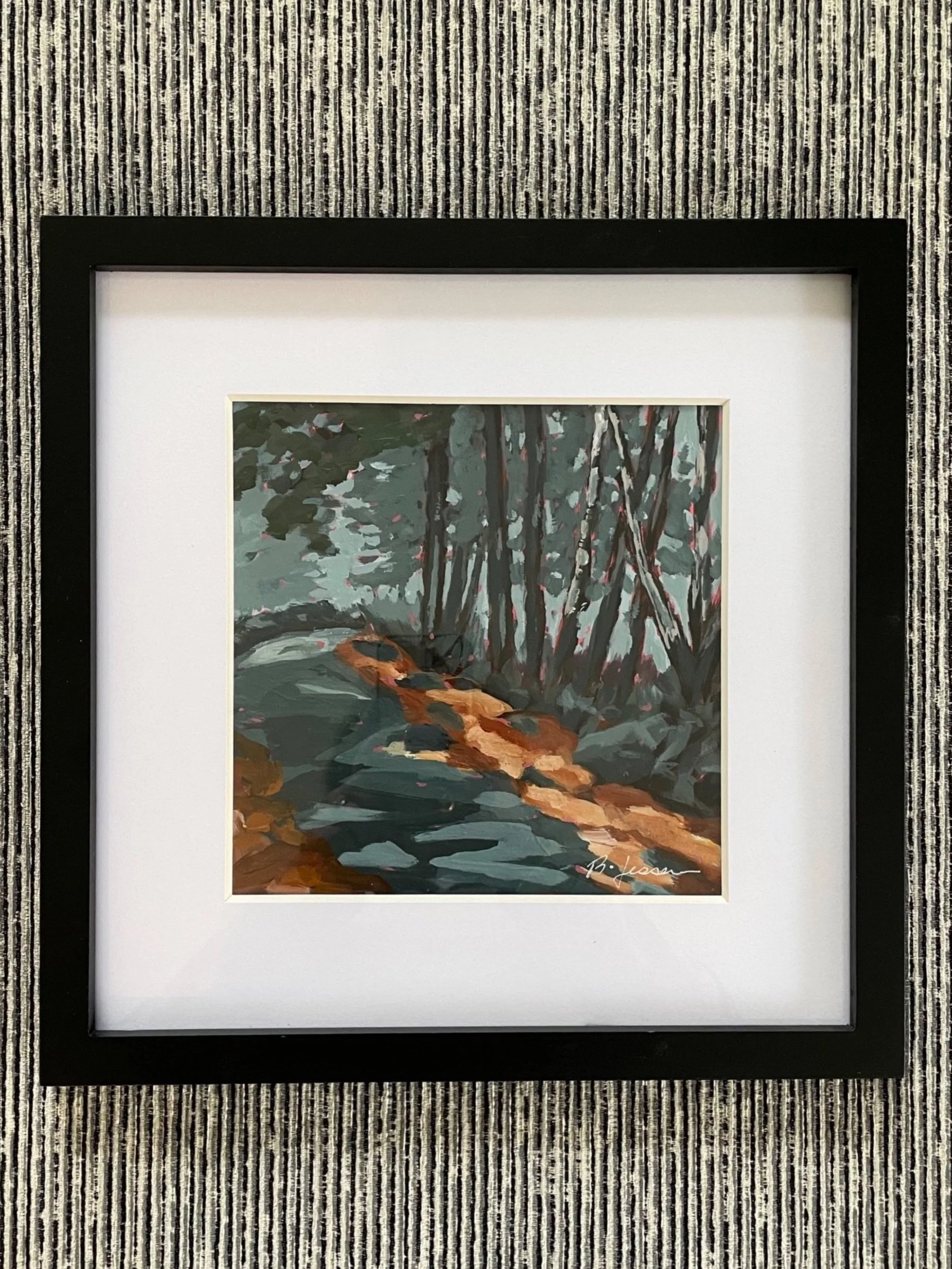 Nighttime Path//13"x13"//acrylic on paper- glass frame//$135