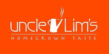 Uncle Lim's logo with text "Homegrown Taste" on an orange background, featuring a steaming kettle icon.