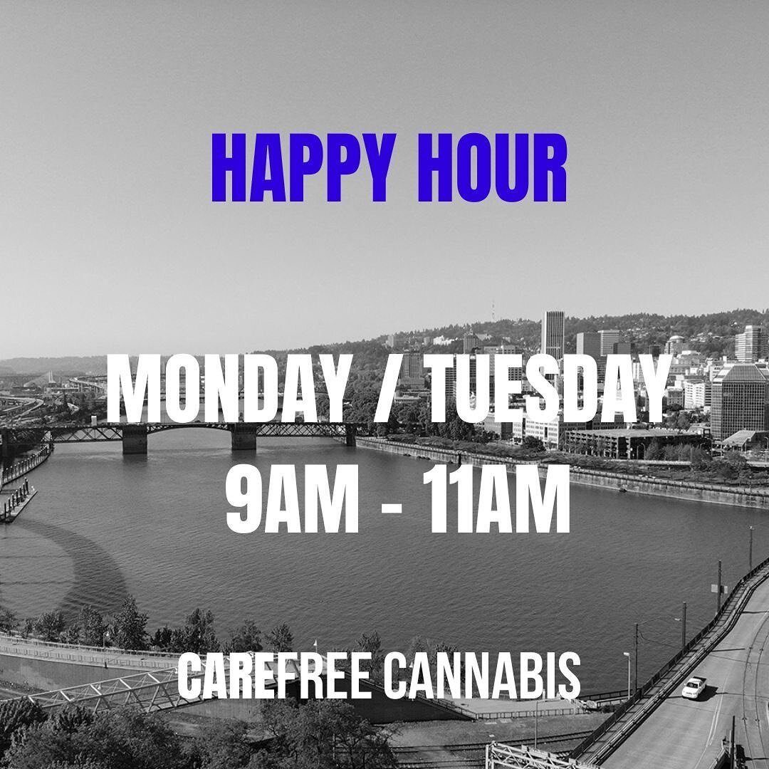Take advantage of our Happy Hour - Every week, Monday and Tuesday. Featuring our house brands @therealtvcc, @nelsoncompanyorganics, and @treasurevalleysfinestco. 

Stop by and ask our team about details! @carefreepdx 
#carefreepdx #supprtlocal #portl