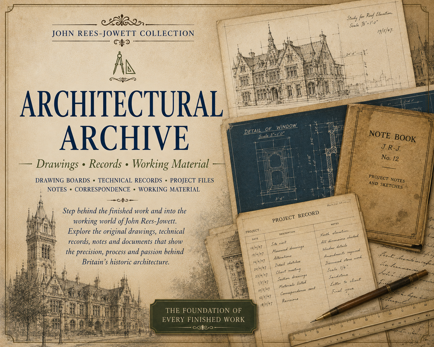 The Rees-Jowett Architectural Archive, preserving John Rees-Jowett’s architectural drawings, plans, project records and surviving working material.