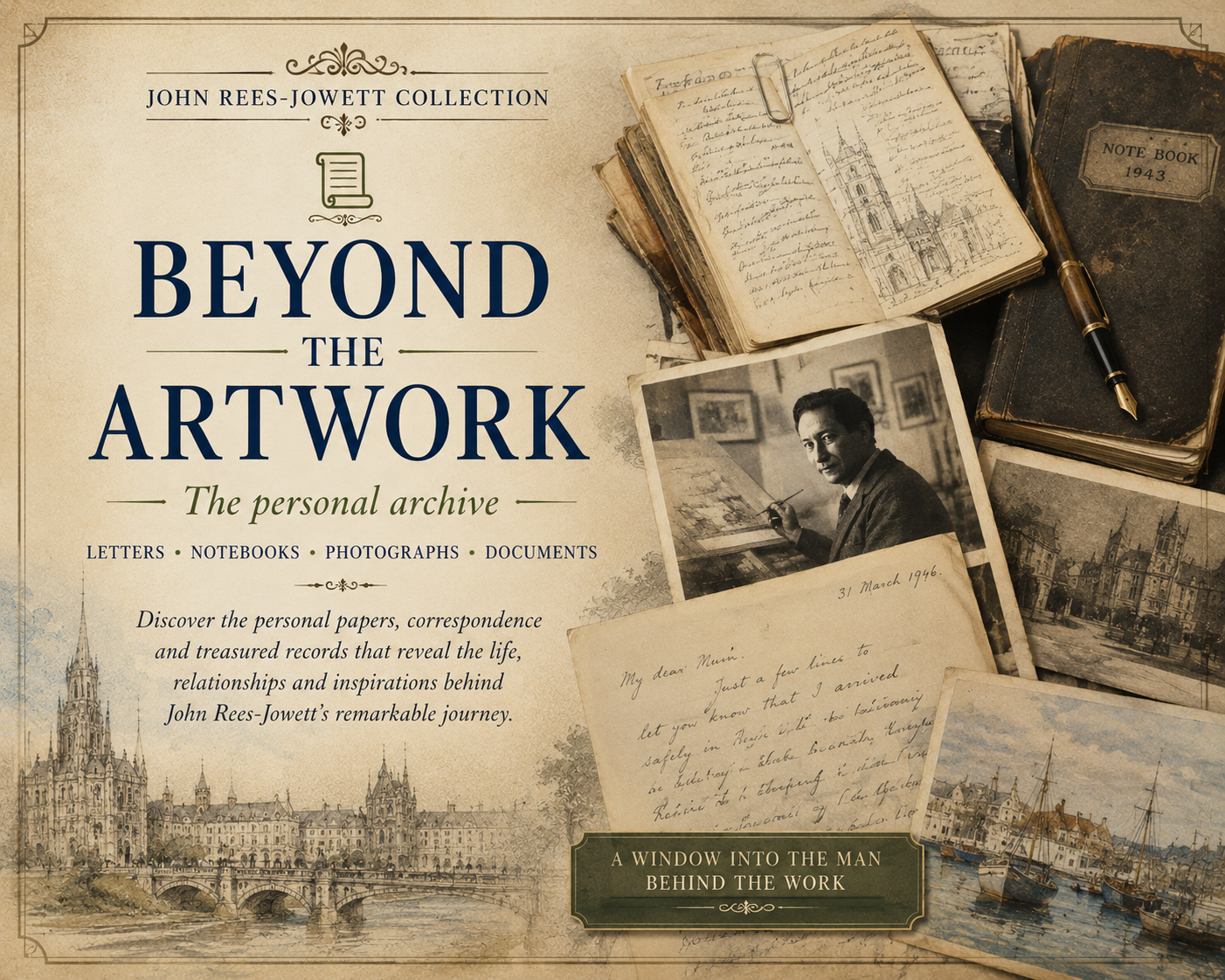Beyond the Artwork: The Personal Archive, exploring John Rees-Jowett’s surviving letters, photographs, notebooks, sketches and personal records.