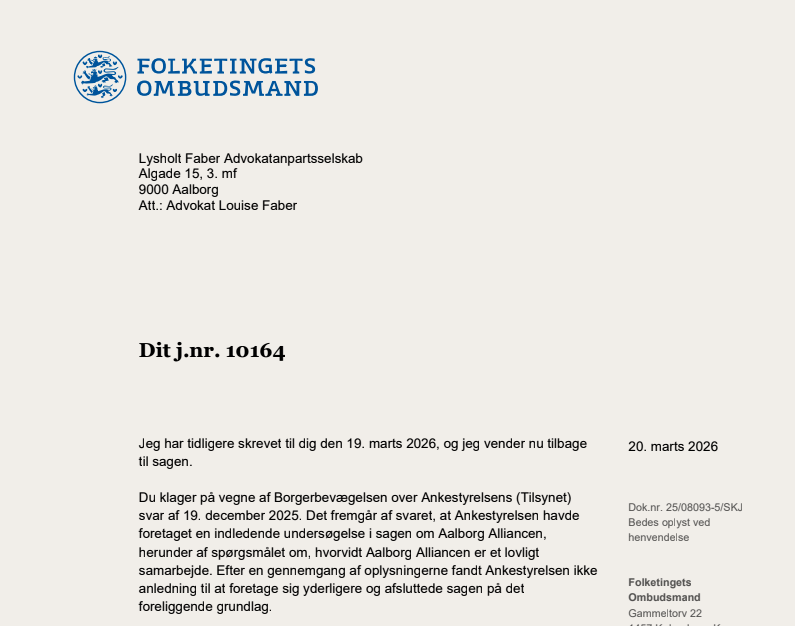 Ombudsmanden svarer på Borgerbevægelsens anmodning