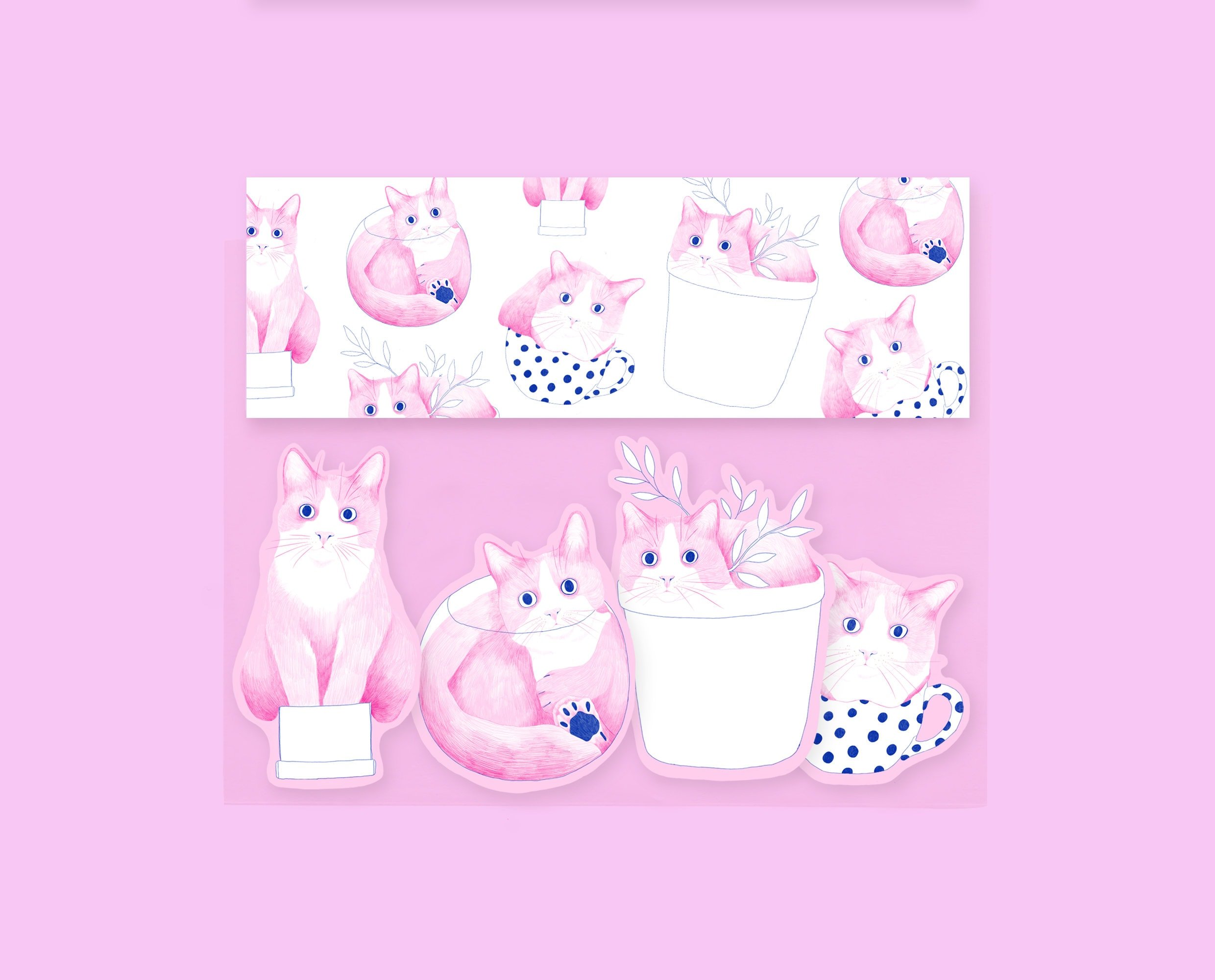 1 Cat planner sticker pack if I fits I sits, set of 4 stickers. Cute pencil drawing stickers for your planner, bullet journal, other things