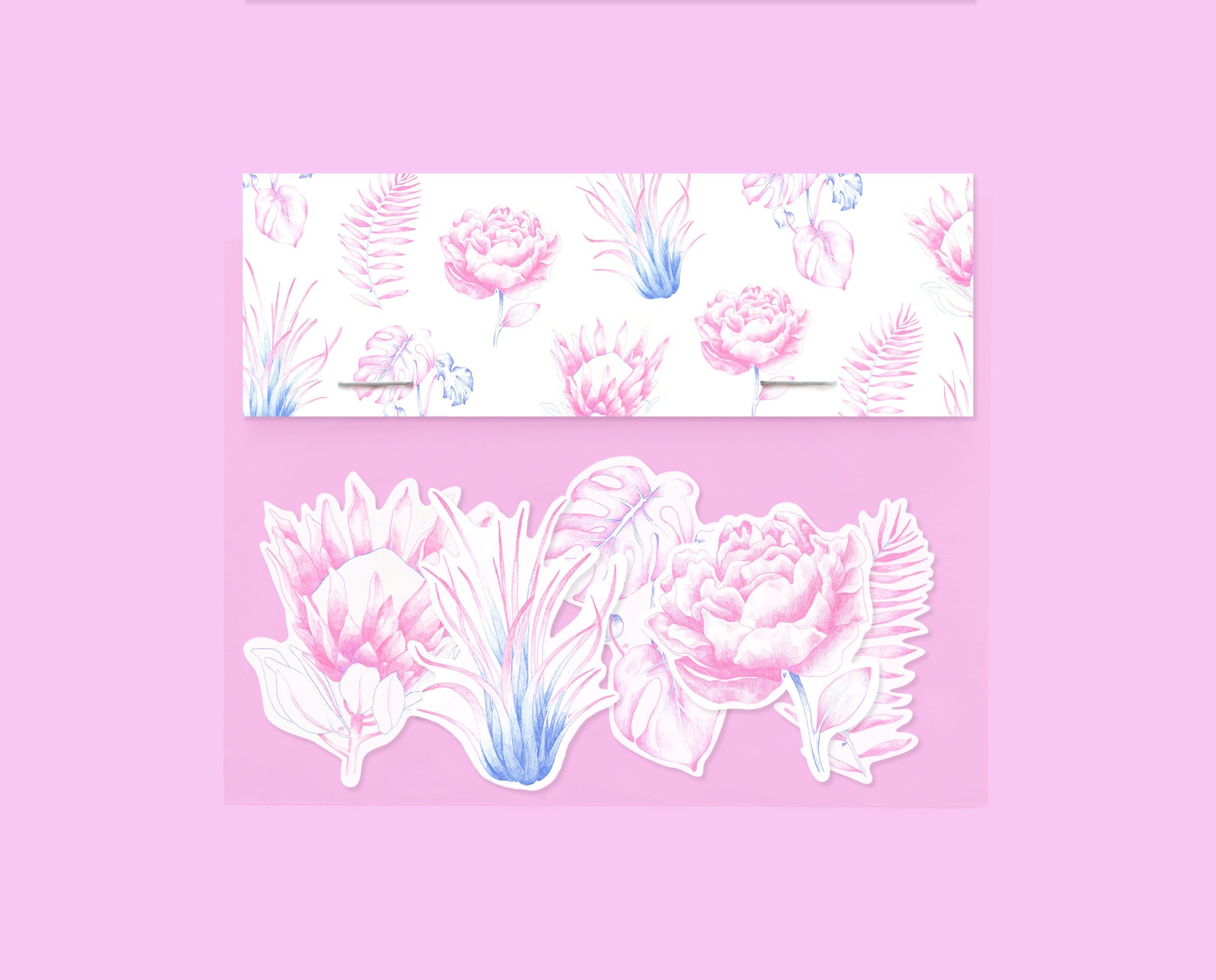 Botanical sticker pack, set of 5 stickers. Cute botanical pencil drawing stickers for your planner, bullet journal or other shenanigans