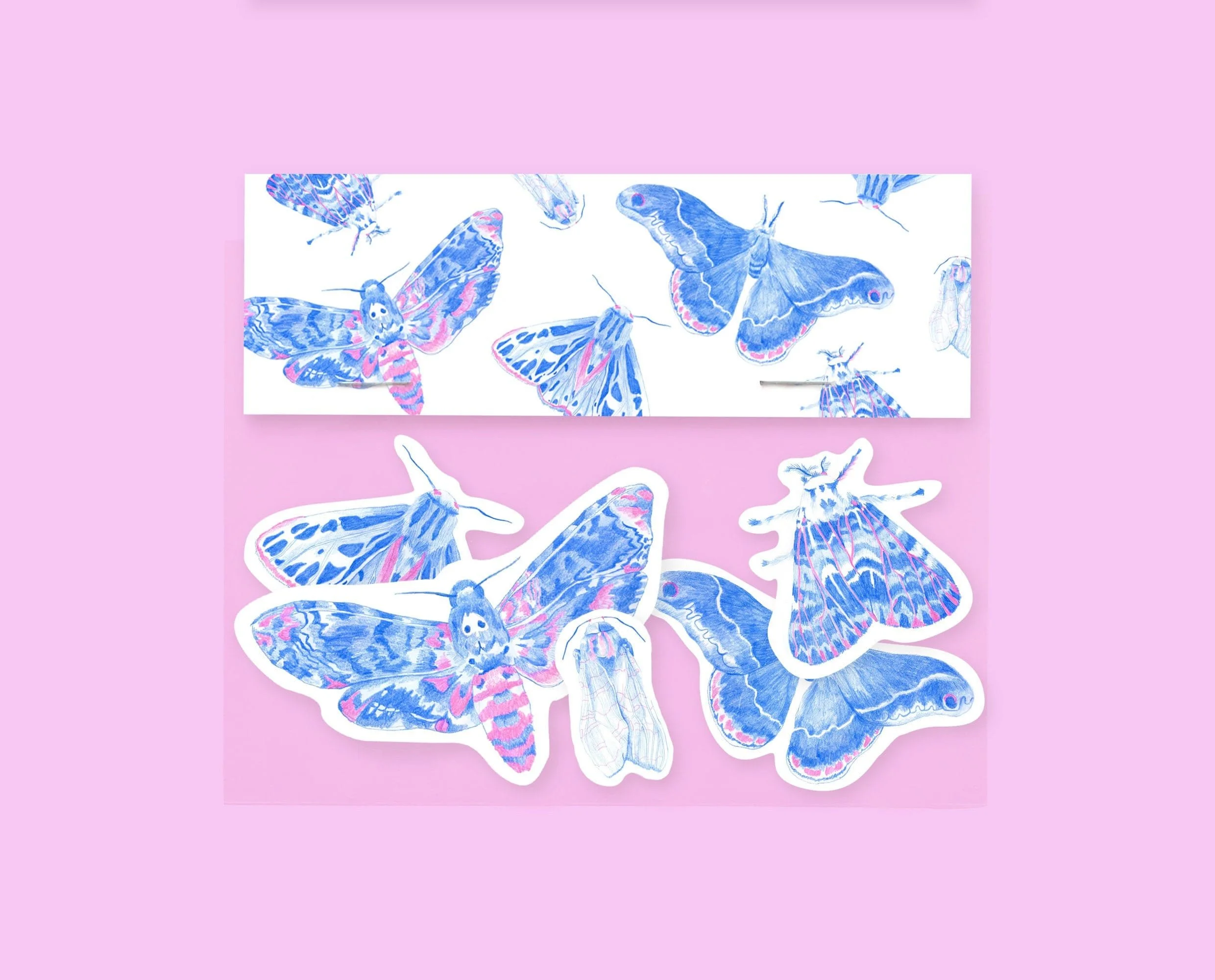 Butterfly and moth sticker pack, set of 5 stickers. Cute stickers for your planner, bullet journal or other shenanigans.