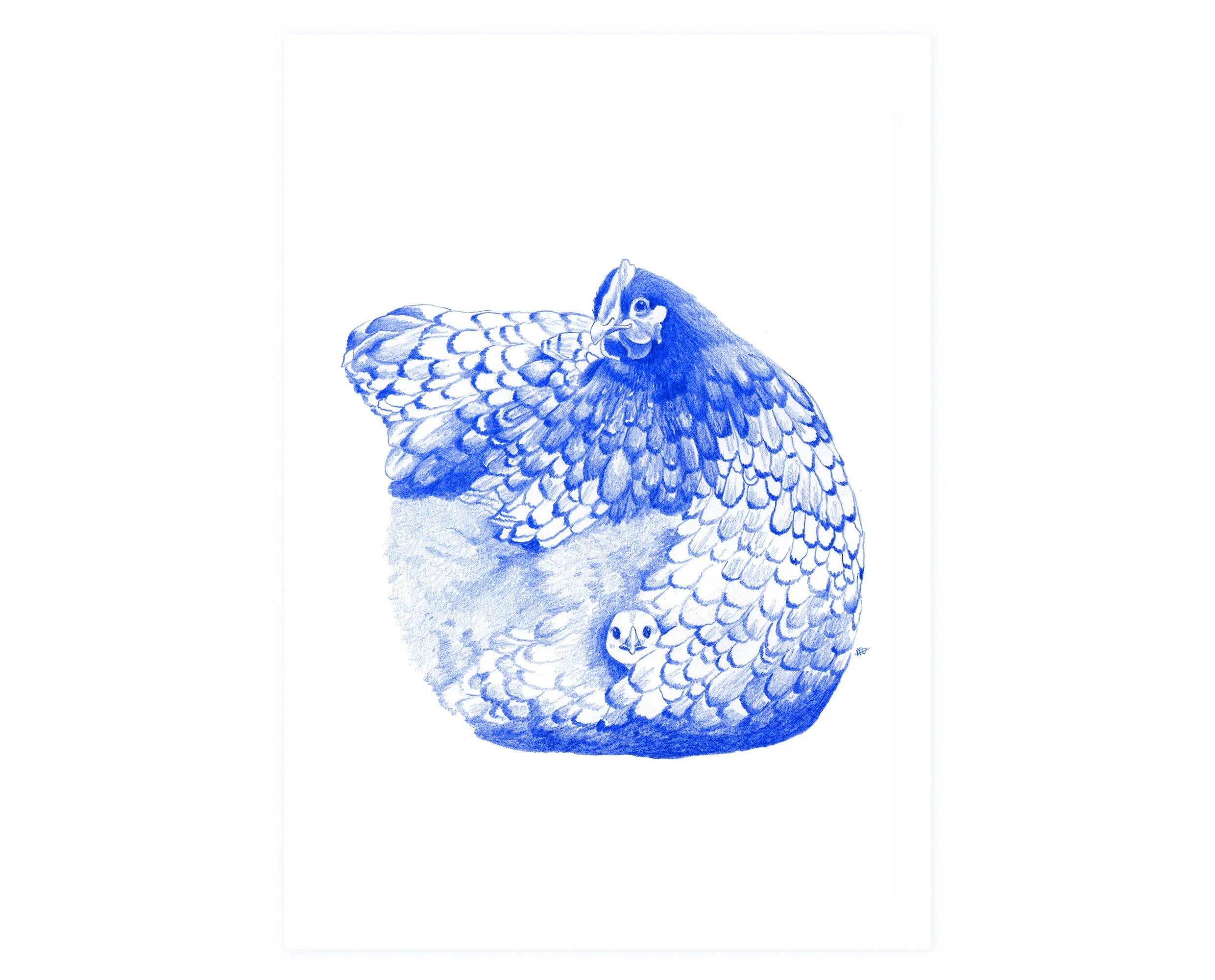 Art print chicken and chick. Cute art print for your gallery wall.