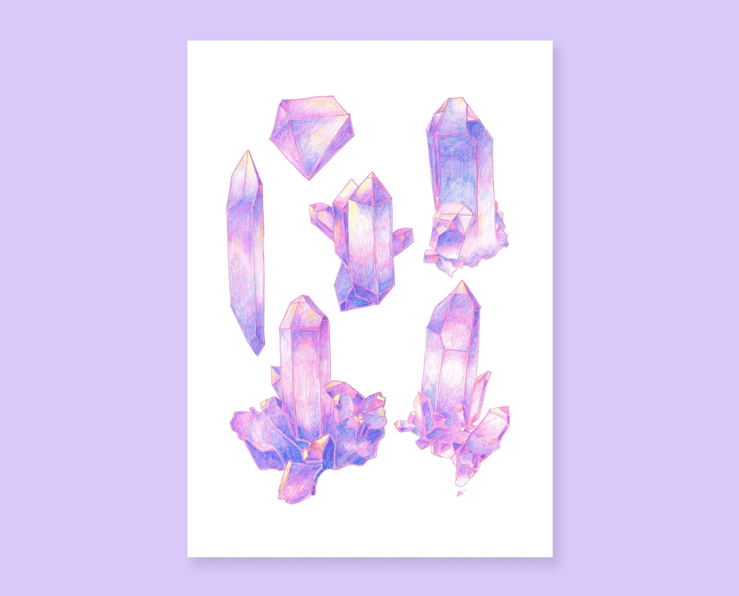 Art print of some crystals. Pencil drawing print of some crystals. Autumn witch crystal gem art print. Halloween decoration art print