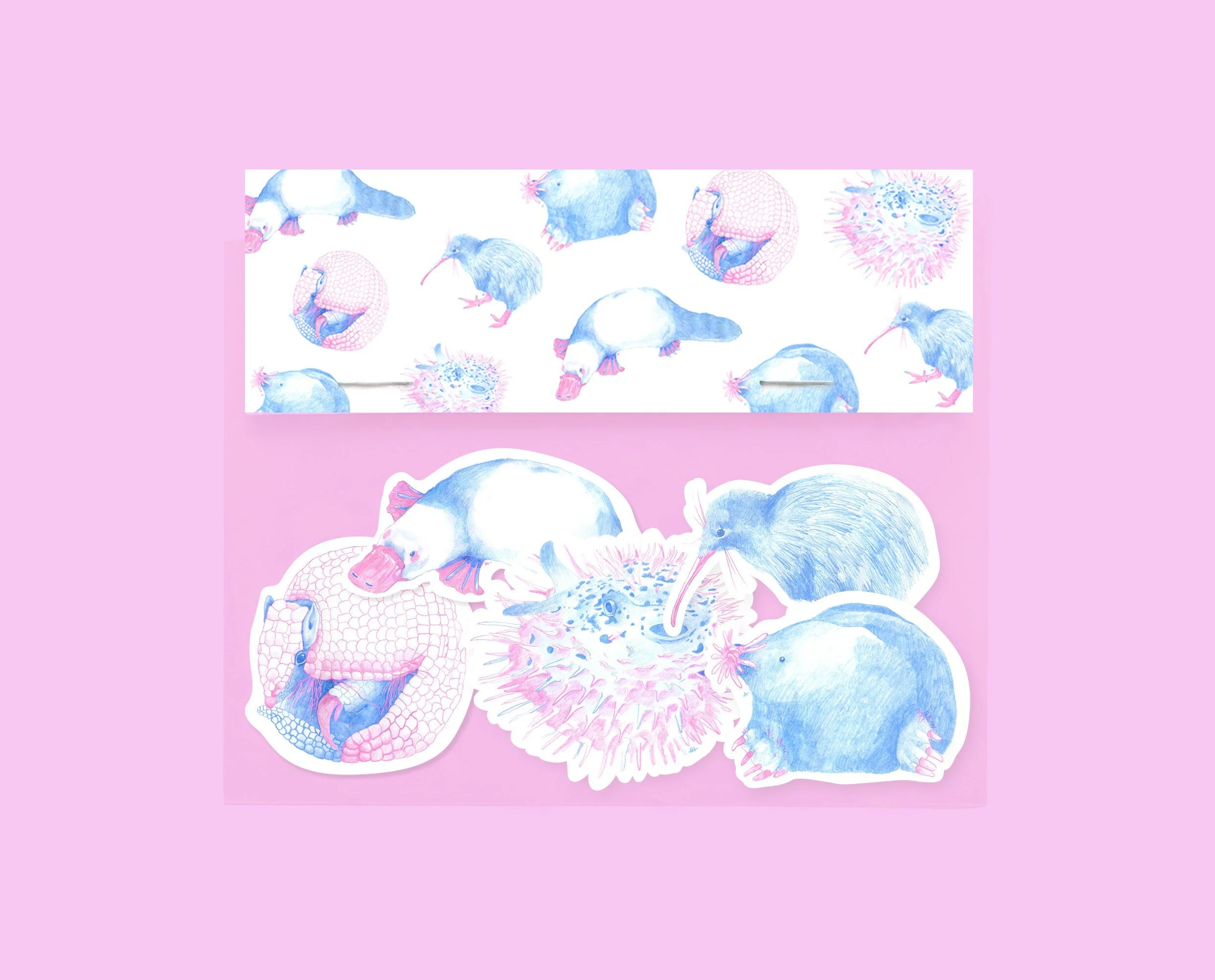 Strange animal planner sticker pack, set of 5 stickers. Cute pencil drawing stickers for your planner, bullet journal or other things