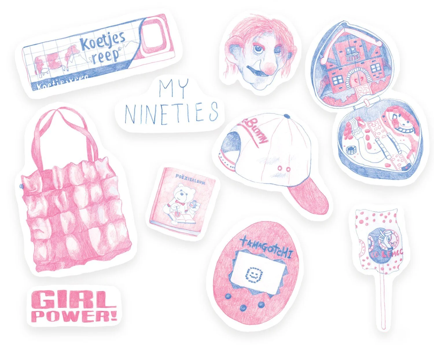 Nineties sticker pack, set of 10 stickers. Cute nostalgic stickers for your planner, bullet journal or other shenanigans.