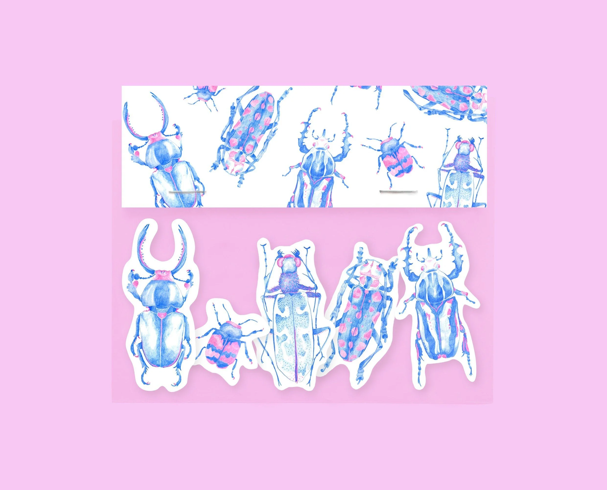 Insect sticker pack, set of 5 stickers. Cute and creepy pencil drawing stickers for your planner, bullet journal or other shenanigans.