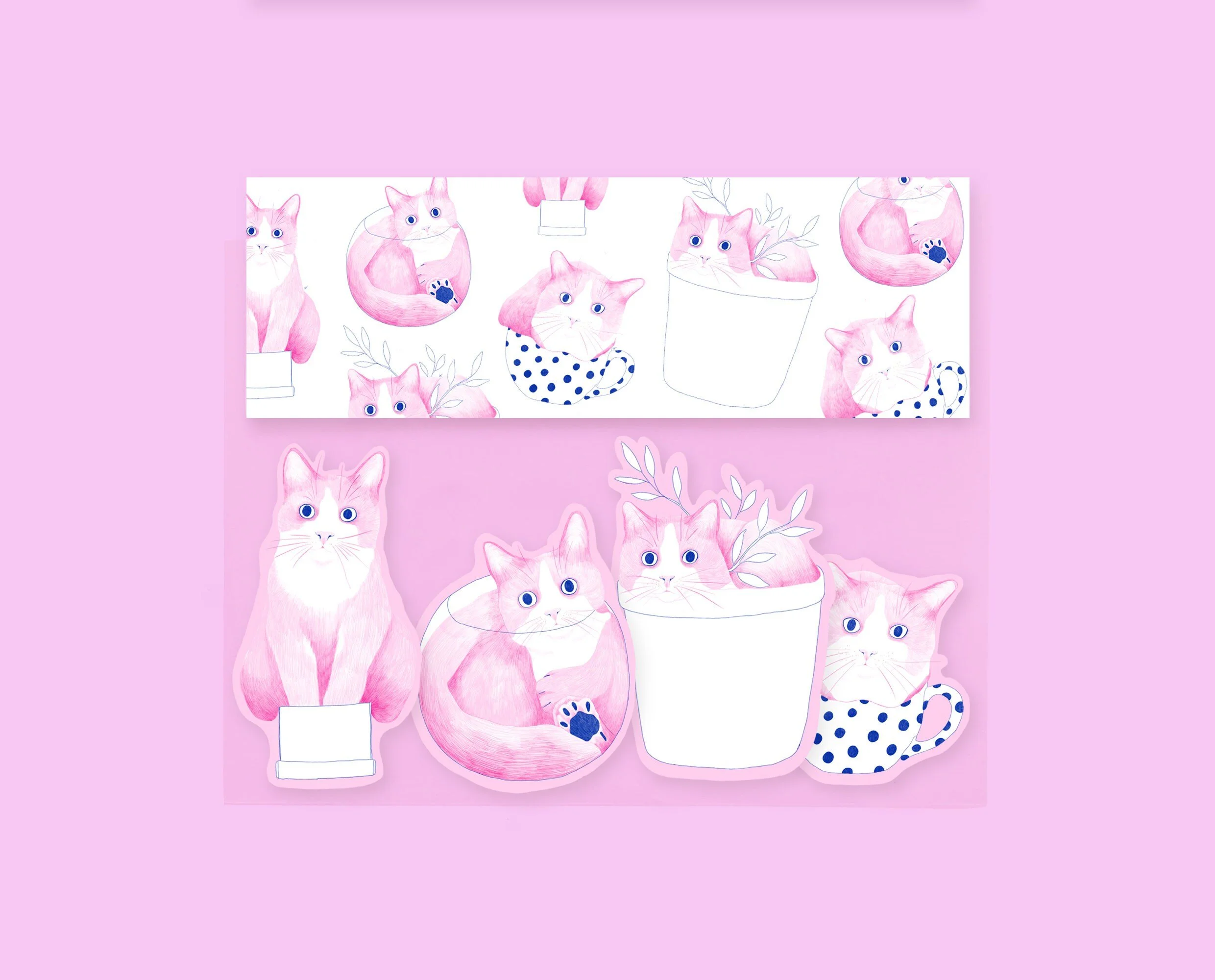 Cat planner sticker pack if I fits I sits, set of 4 stickers. Cute pencil drawing stickers for your planner, bullet journal or other things