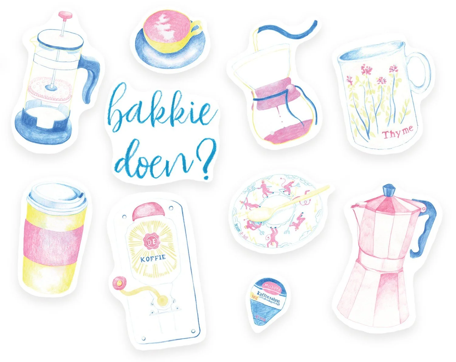 Coffee sticker pack, set of 10 stickers. Cute stickers for your planner, bullet journal or other shenanigans. The Coffee lovers sticker pack
