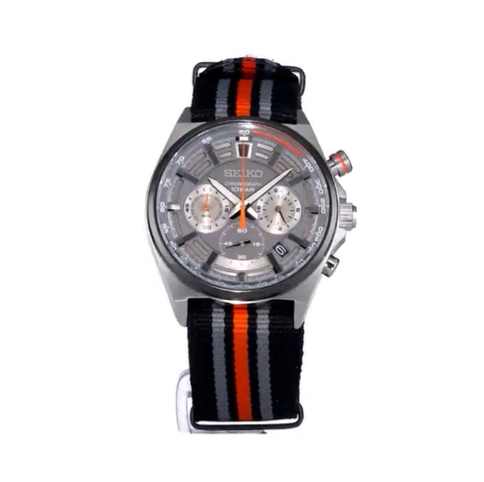 Seiko Gents Quartz Chronograph Grey and Orange NATO Strap Watch - SSB403P1  — The Jewellery & Watch Company