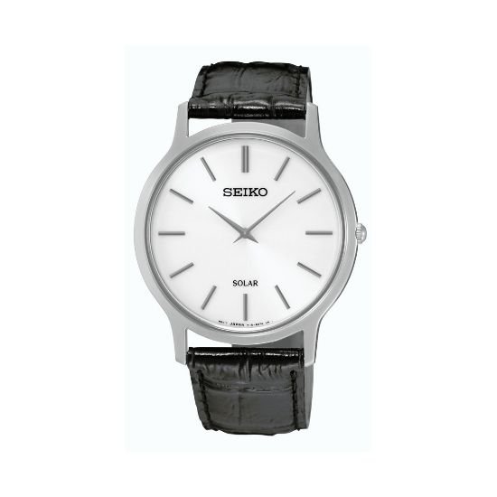 Seiko Gents Solar White Dial Black Leather Strap Watch — The Jewellery &  Watch Company
