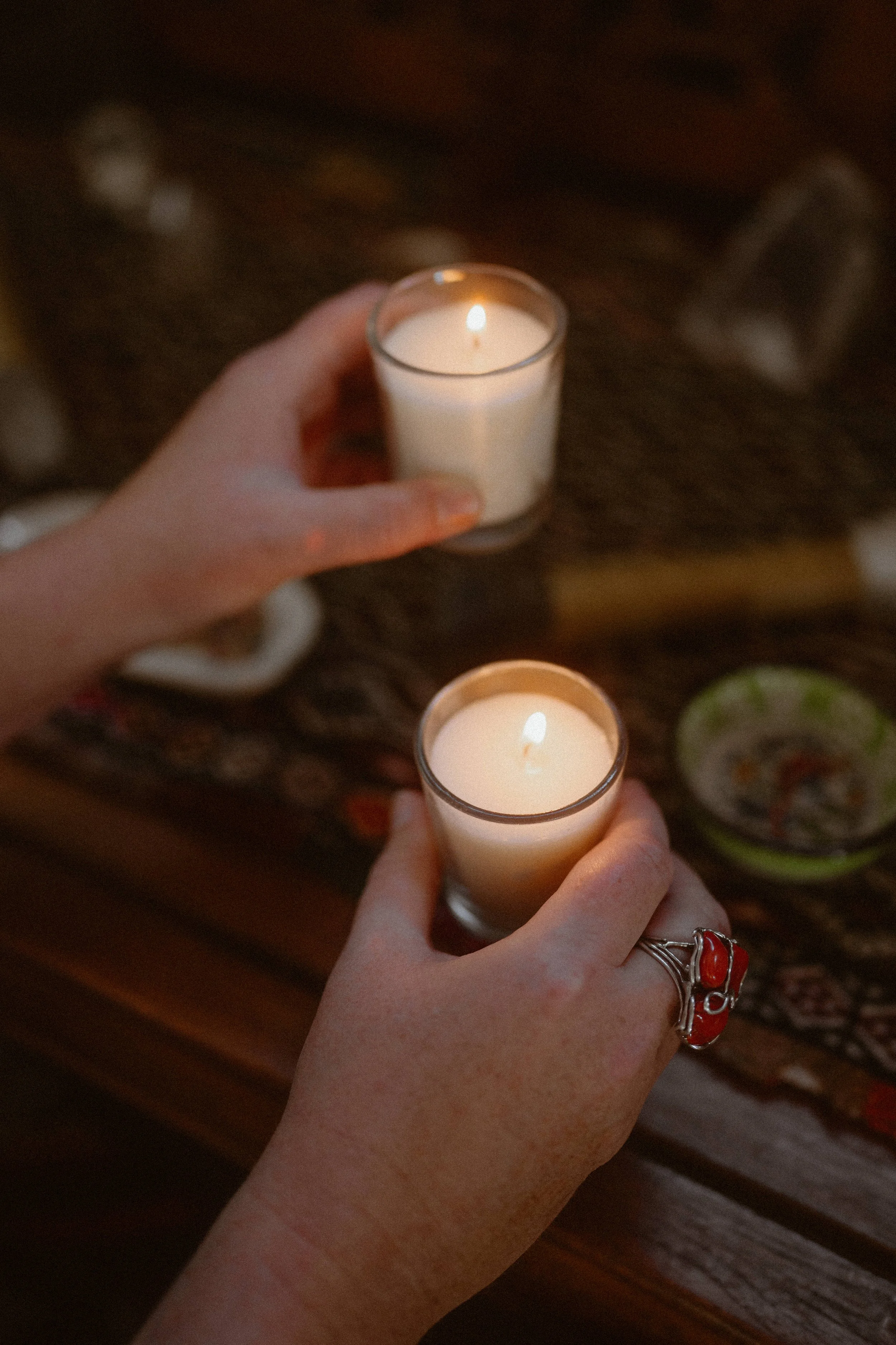 Starry night sky above a lake.