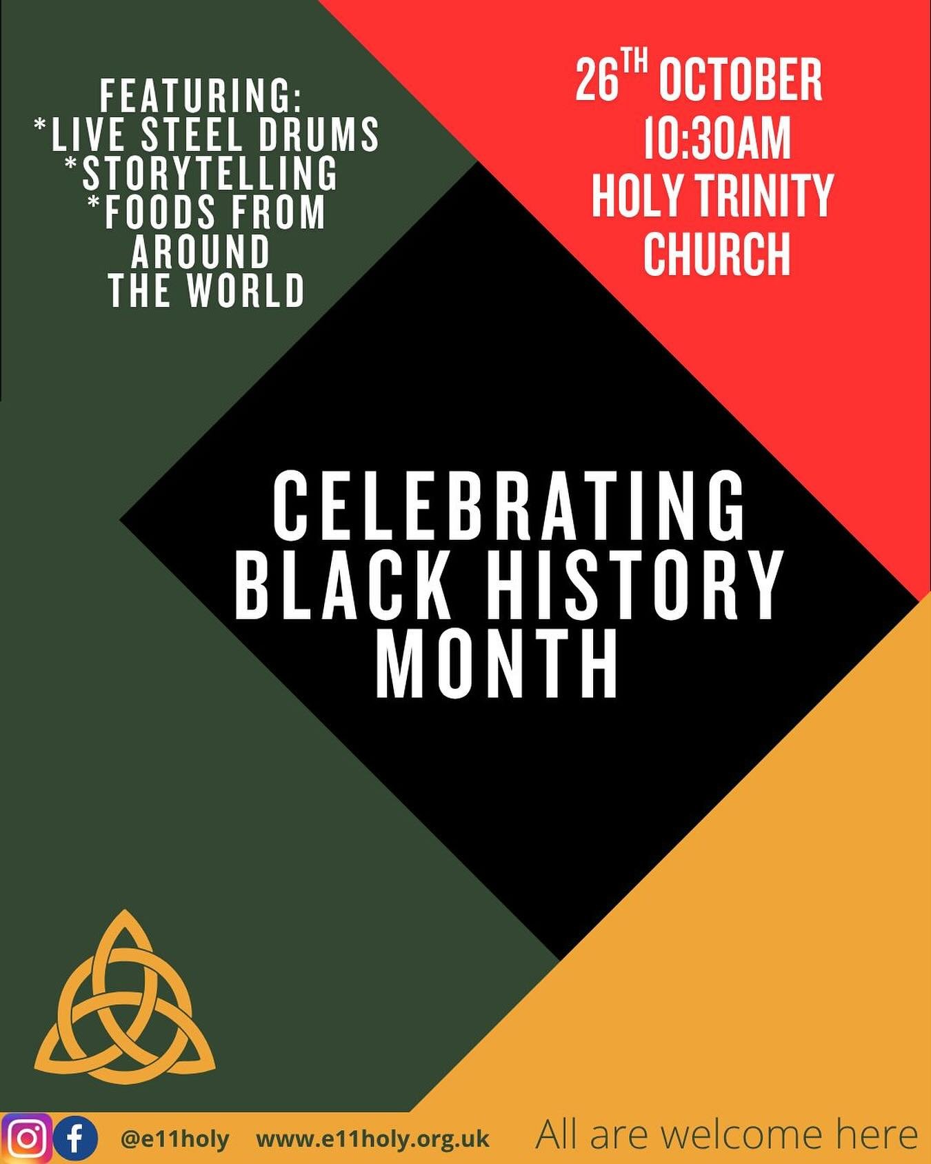 Join us for a vibrant Black History Month Celebration! 🎉
Come and experience an uplifting service filled with:
🎶 Live Steel Pan Music
🗣️ Engaging Storytelling incl testimonies from local community members
🍲 Delicious Food from Around the World
Le