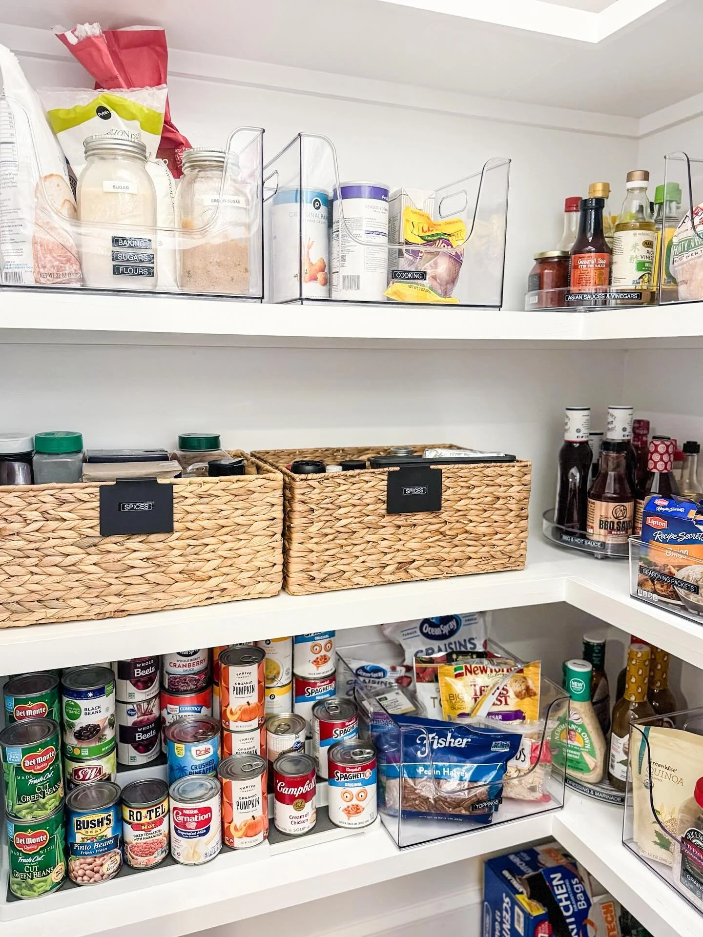 LET&rsquo;S TALK CORNERS // We recently organized a pantry after some beautiful custom shelves were installed and the corners were perfect for lazy Susans. Corners often can be known to be a black hole for items we easily forget about, but when you u