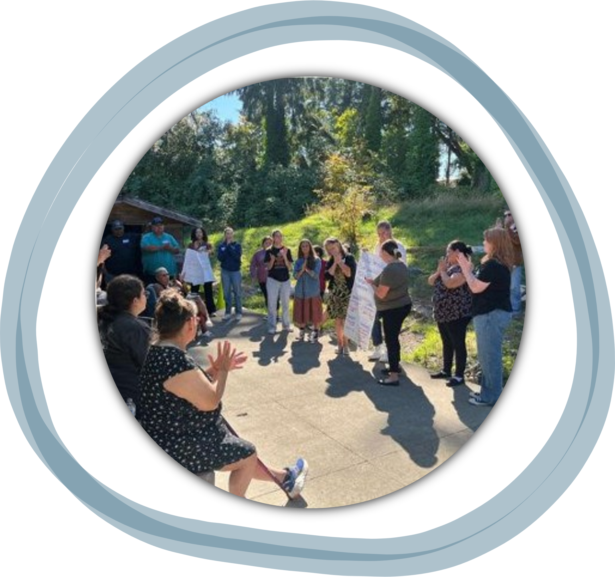 Participants outdoors, doing an activity in First Health Solutions' Communication workshop