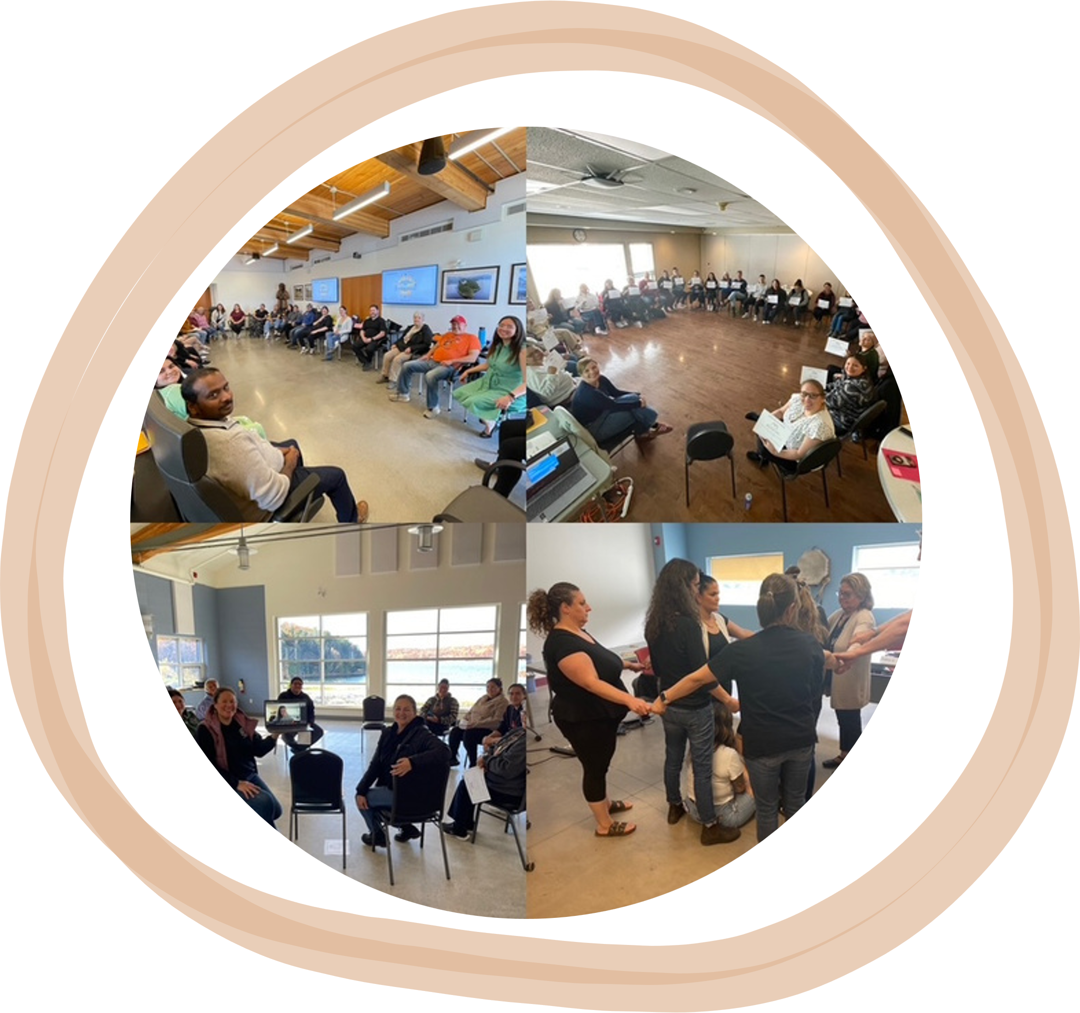 Collage of four images showing participants in our Lateral Violence to Lateral Kindness workshops