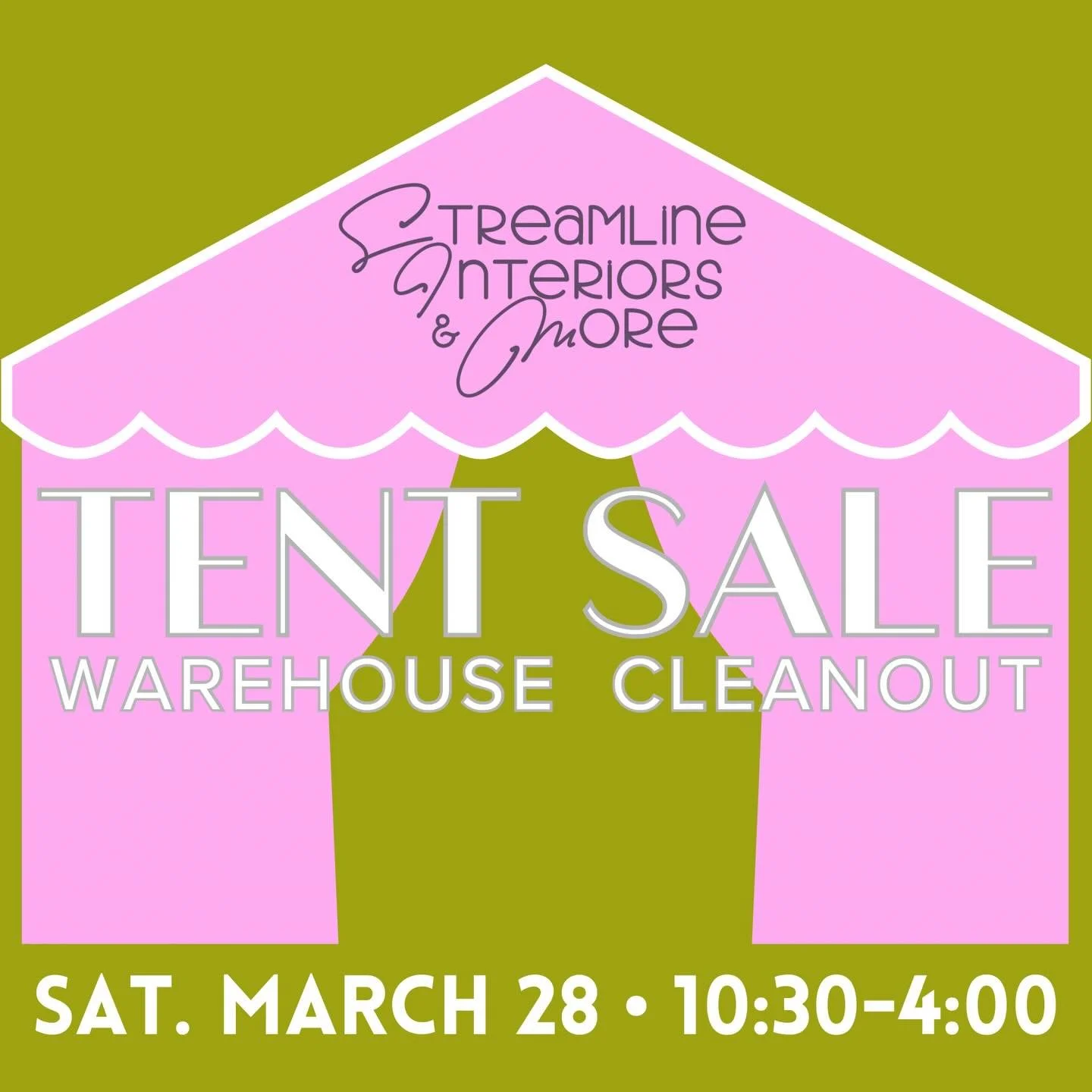 Mark your calendar!!

Streamline Interiors Tent Sale
Saturday March 28th
10:30-4:00

Major discounts across the entire store! Help us clear out our inventory to make way for new decor and gifts!