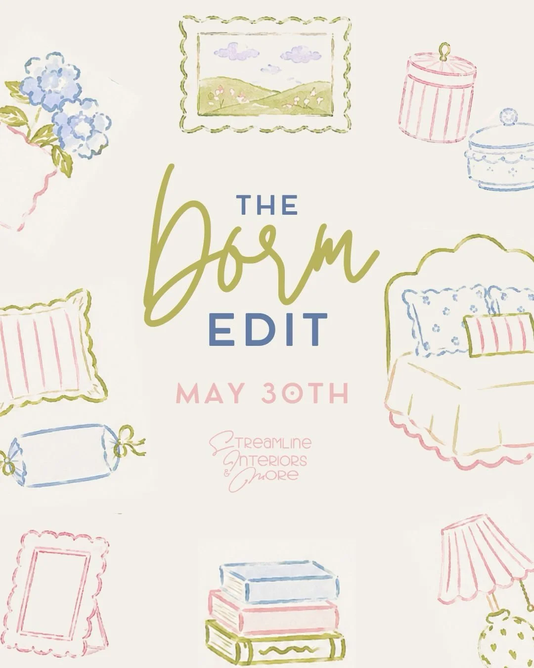 Join us for our Dorm Design Event✨
Perfect for incoming freshmen who need help creating a stylish and personal space! 
From bedding and decor inspo to full on 3D space plans, we have the package for you! Jill and the Streamline team are here to make 
