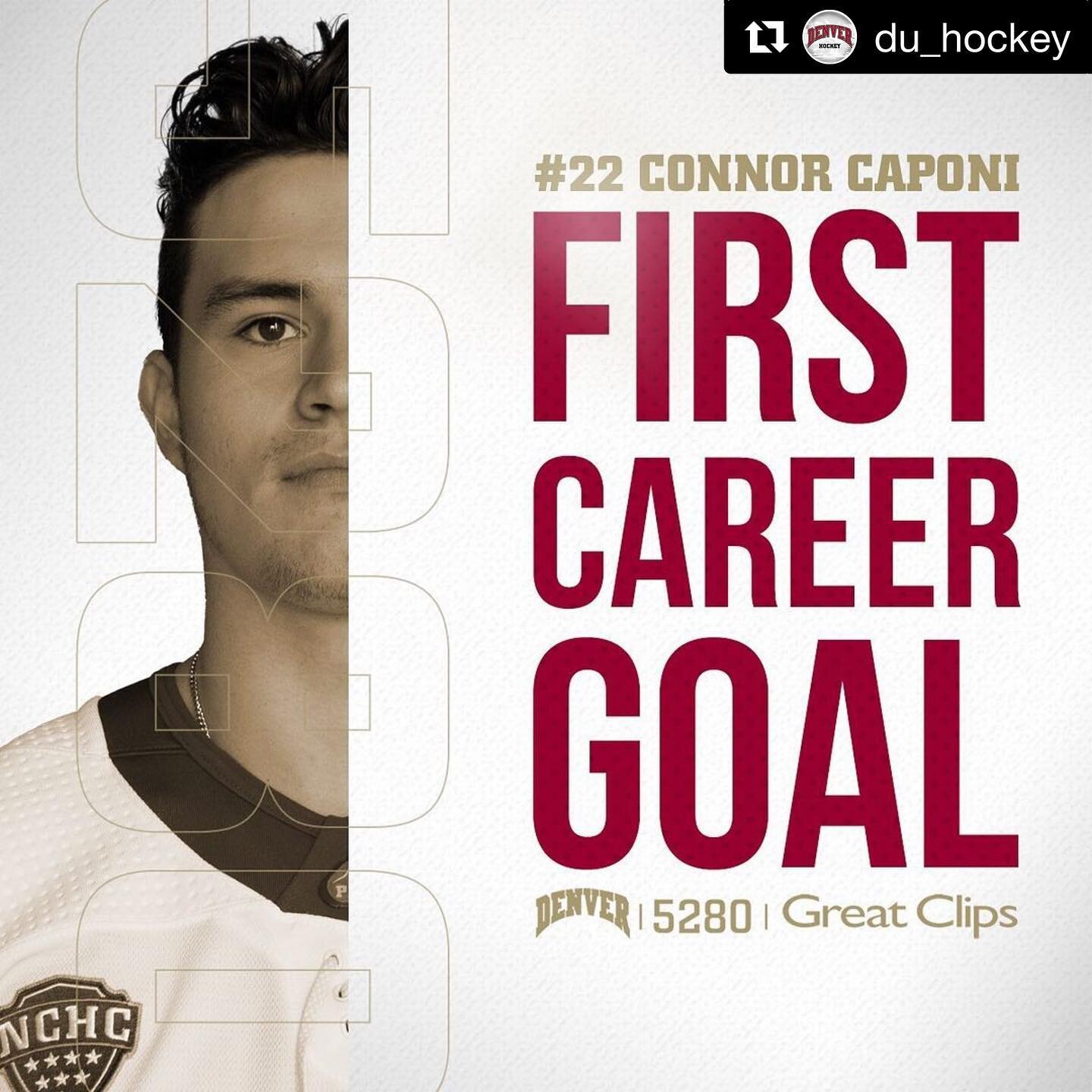 @connorcaponi22 with his first NCAA goal, a rocket! That a kid Cap💪🏻 First of many!
#Repost @du_hockey with @get_repost
・・・
Congrats, Cap! They don&rsquo;t get much nicer than Connor Caponi&rsquo;s first NCAA goal 🚨