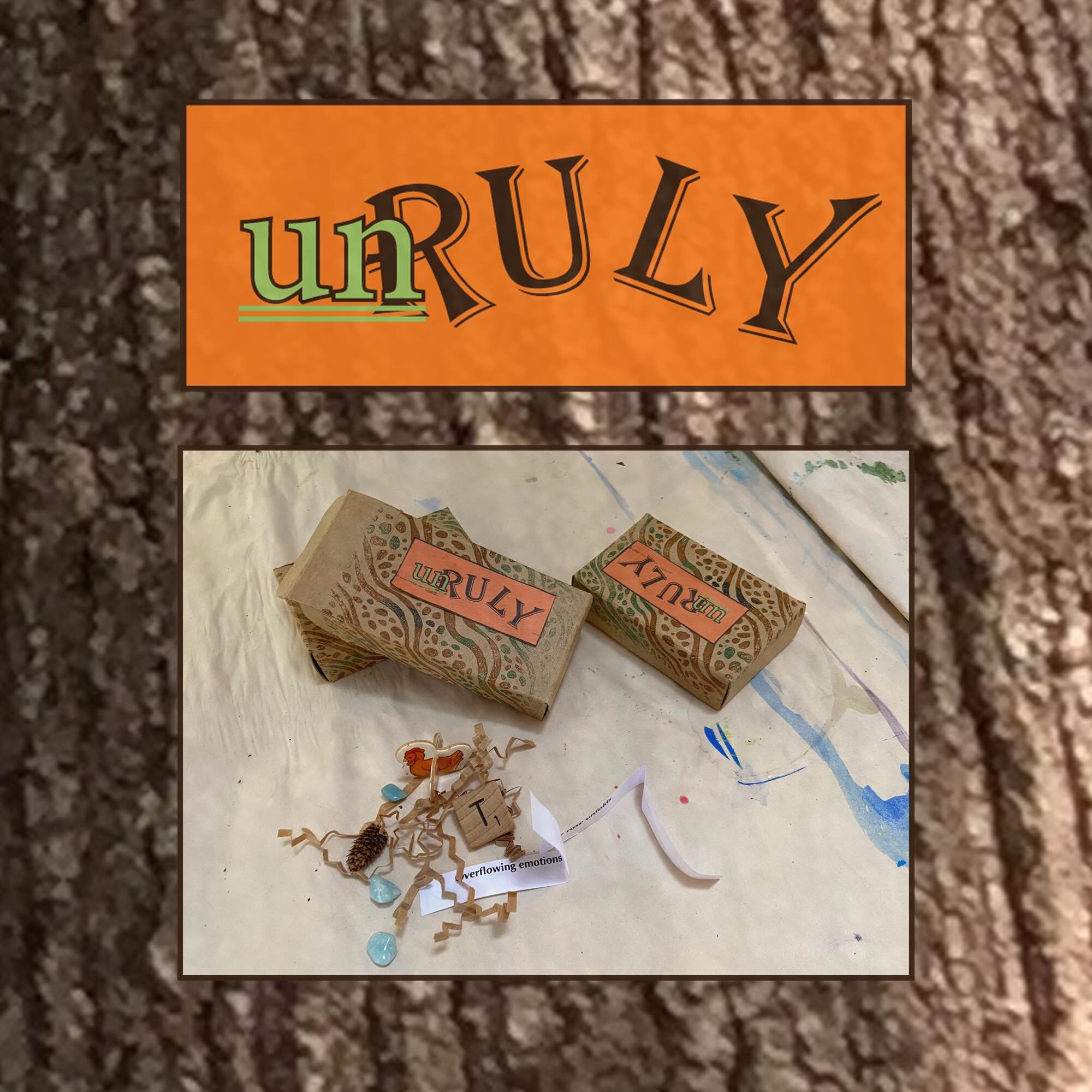 UnRuly is a game I made up years ago. The only rule: You have to make up your own rules!

I put a few different mini objects into each small box, maybe a snippet of poetry or something... Honestly, I think it was too conceptual for most people. 😂