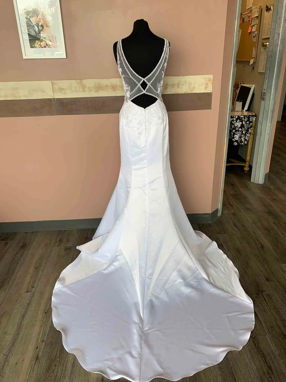 slim fit dress slacks Johnathan Kayne 3211 Pearl and Crystals Fitted Dress with Cape White / 0 main image 1