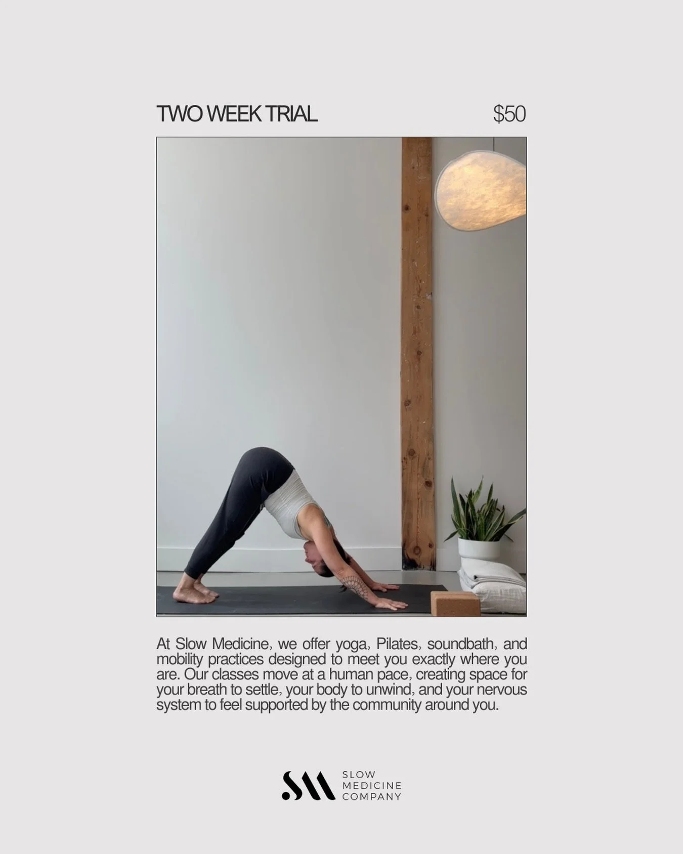 If life&rsquo;s been a lot lately (same), consider this your permission to slow down.
Not a big overhaul &mdash; just a small, steady return to yourself.

Our Two Week Trial ($50) offers unlimited yoga, Pilates, soundbath + stillness at a human pace.
