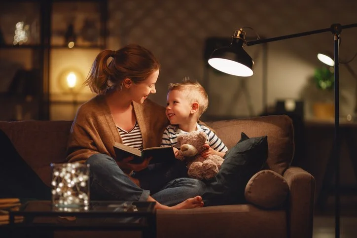 mother and son reading a book